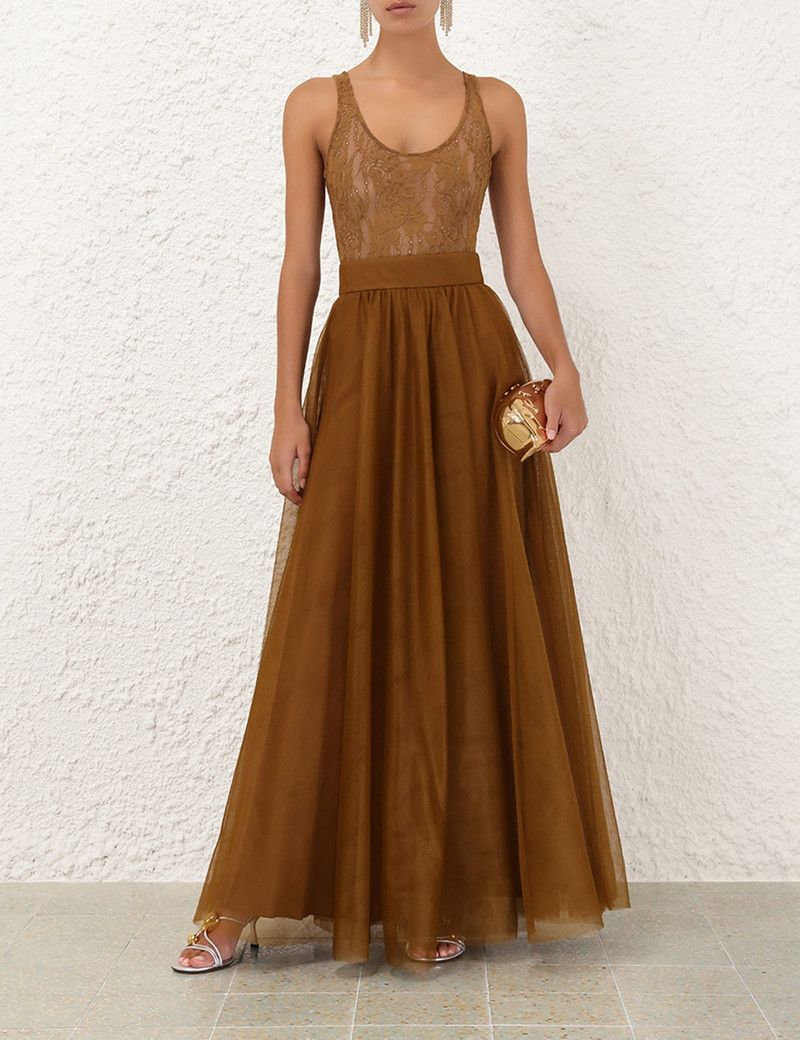 Zimmermann oc11z0226 Tulle Skirt In Brown Size 30" / US 8 / IT 44 - 2 Thumbnail