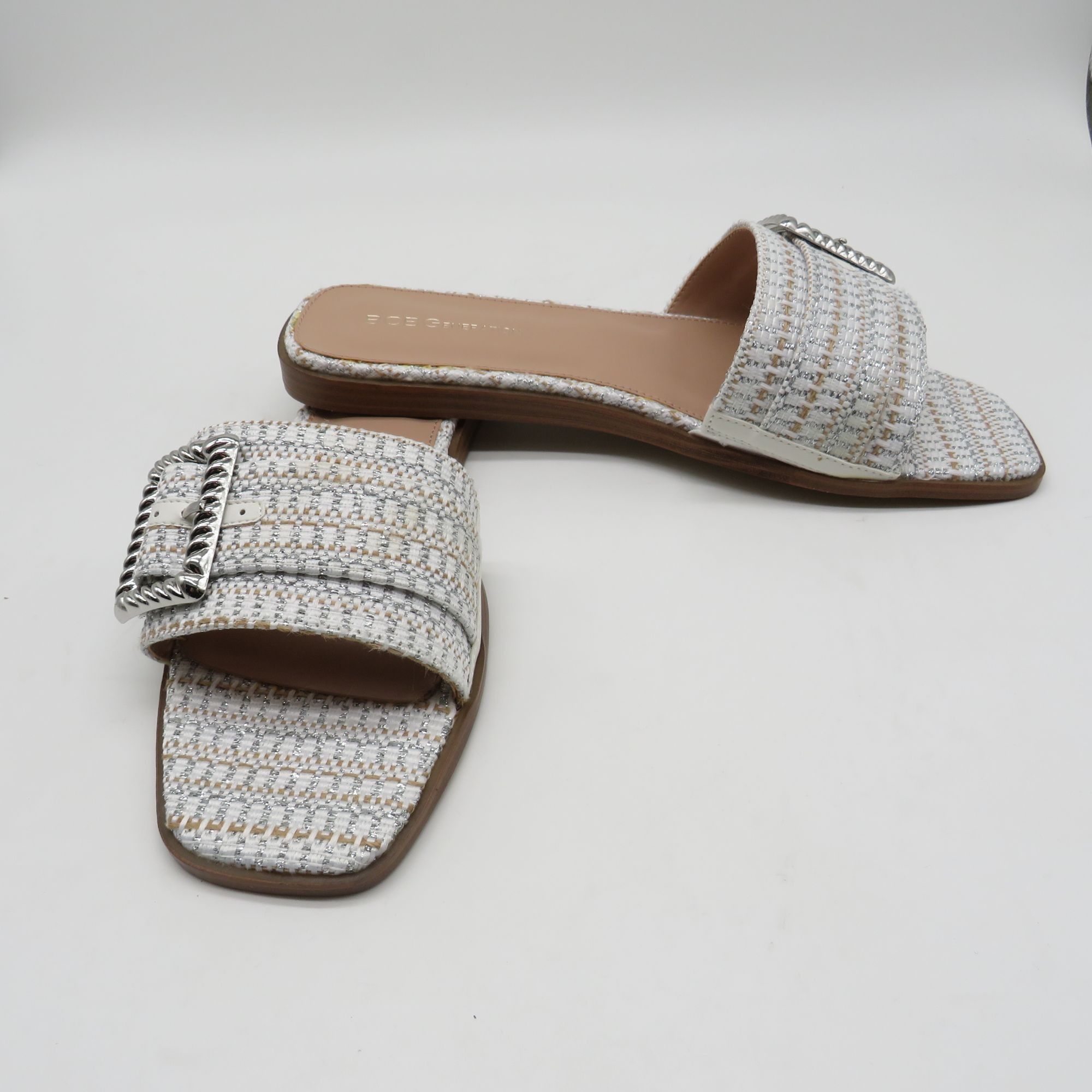 BCBGeneration Bcbgeneration White Silver Woven Slide Sandals With Buckle 1 Size US 10 / IT 40 - 4 Thumbnail