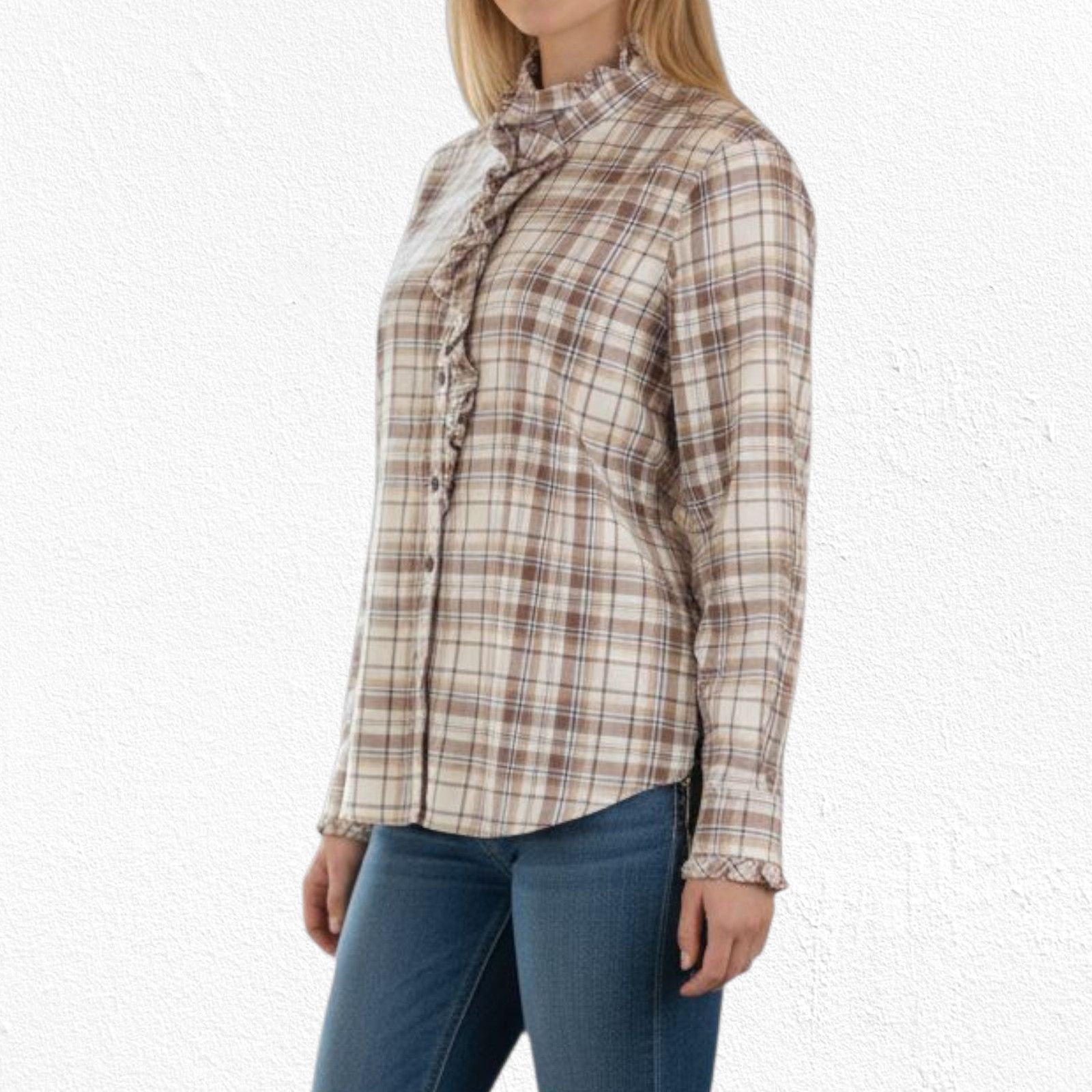 Ralph Lauren Y2K Ralph Lauren Plaid Tan Ruffle Button Up Blouse Size XL Size XL / US 12-14 / IT 48-50 - 12 Thumbnail