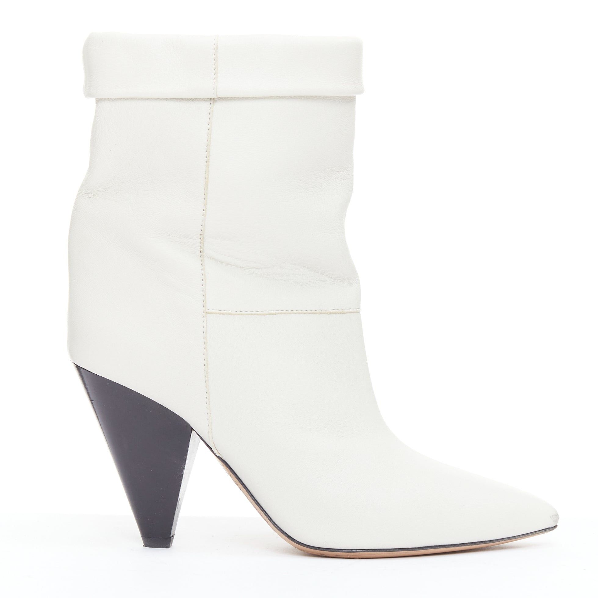 Isabel Marant ISABEL MARANT Rouxa off white leather black cone heel boots EU36 Size US 6 / IT 36 - 1 Thumbnail