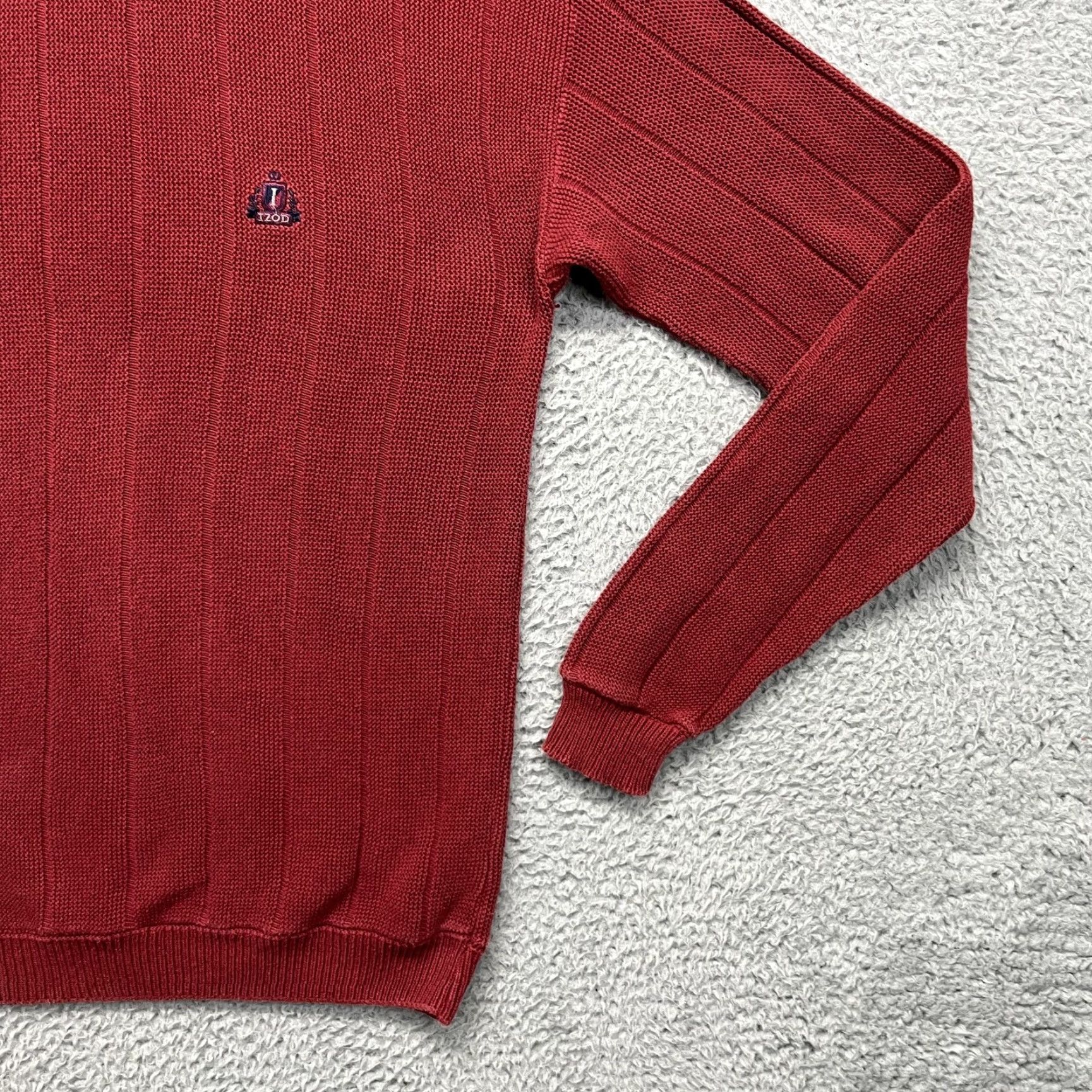 Izod VINTAGE IZOD Sweater Mens Small Red 100% Cotton Crewneck Knit Logo USA 80s 90s Size US S / EU 44-46 / 1 - 5 Thumbnail