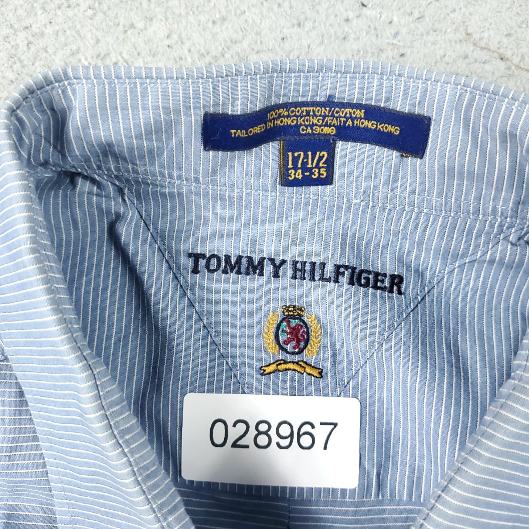 Tommy Hilfiger Tommy Hilfiger Dress Shirt Mens 17.5 Blue Striped Button Up Long Sleeve Formal Casual Classic Office 100% Cotton Regular Size 17.5 Mens Shirt Size 46R - 8 Thumbnail