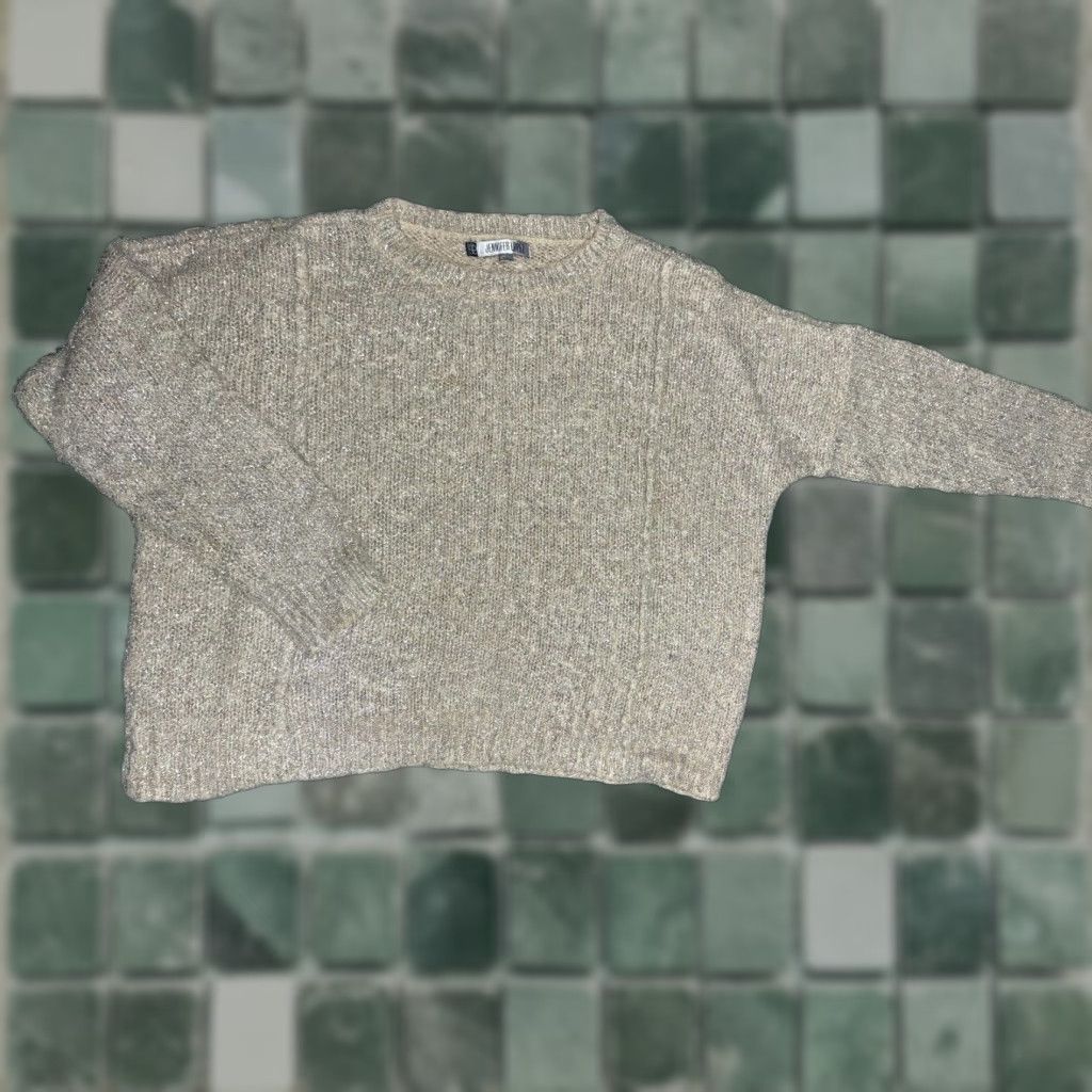 Vintage VINTAGE Jennifer Lopez Sweater Womens Large Pull Over Knit Shiny Metallic Silver Glitter Look Pullover All Seasons Lightweight Size L / US 10 / IT 46 - 1 Thumbnail