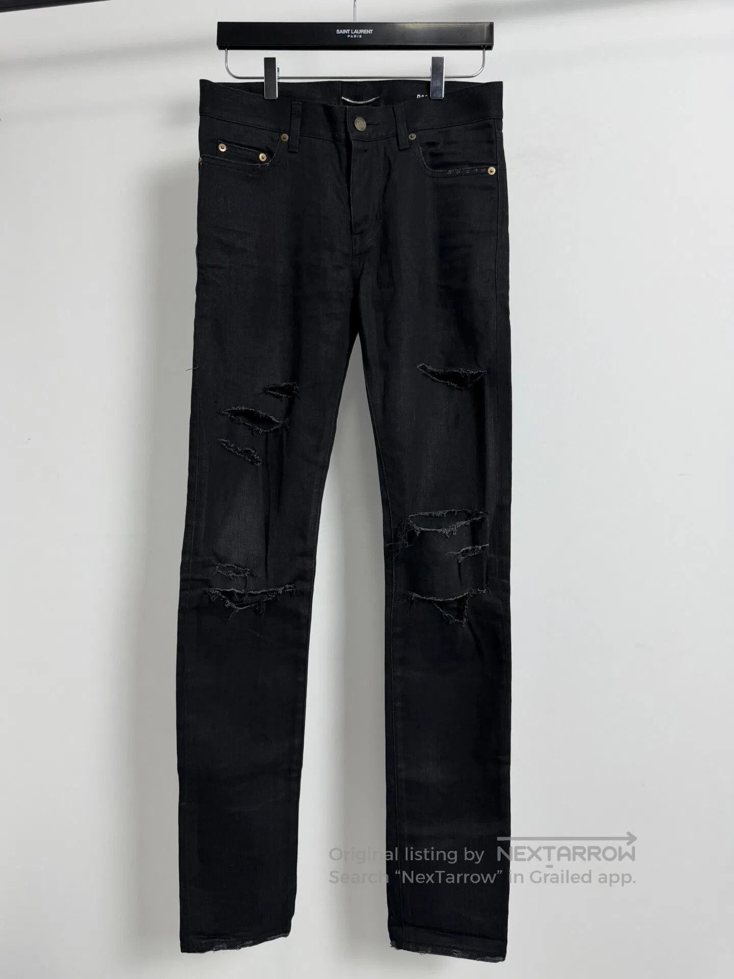 Saint Laurent Paris Saint Laurent Black Distressed Denim Pants. Size US 29 - 1 Thumbnail