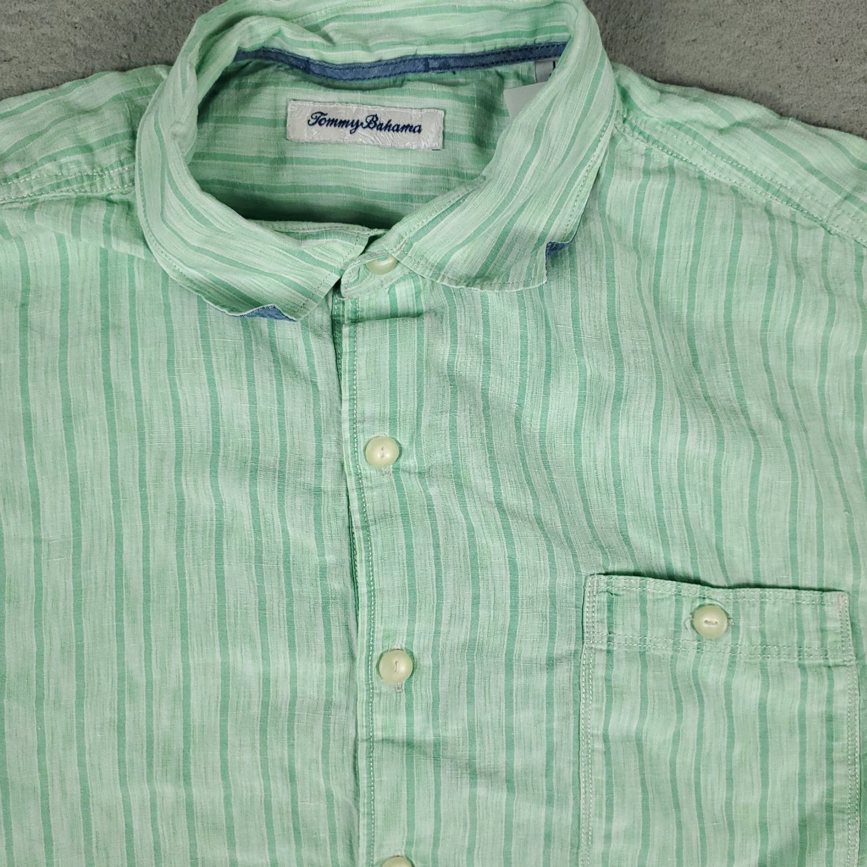 Tommy Bahama Tommy Bahama Button-Up Shirt Mens Large Green Striped Cotton Short Sleeve Tropical Size US L / EU 52-54 / 3 - 2 Thumbnail