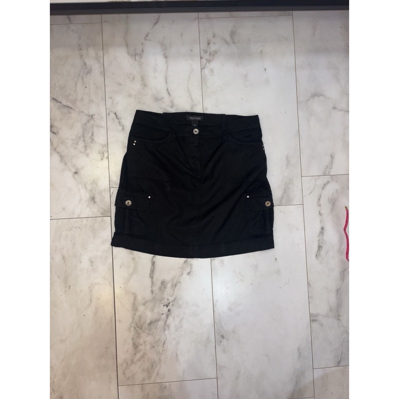 White House Black Market Y2K Black Cargo Mini Skirt Silver Hardware Pockets Goth Sz M Size 29" - 8 Thumbnail