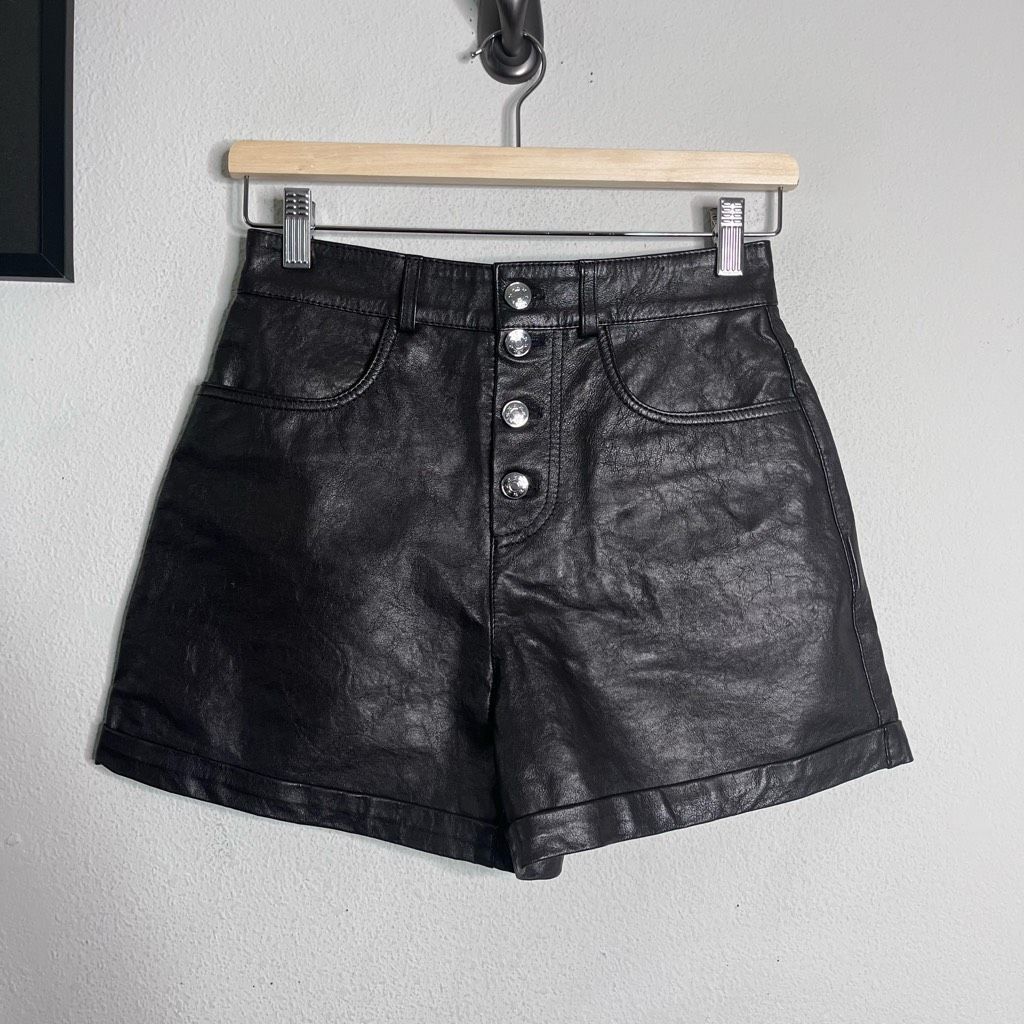 image of Maje High Waisted Button Fly Leather Sheepskin Black Irine S, Women's (Size 26)