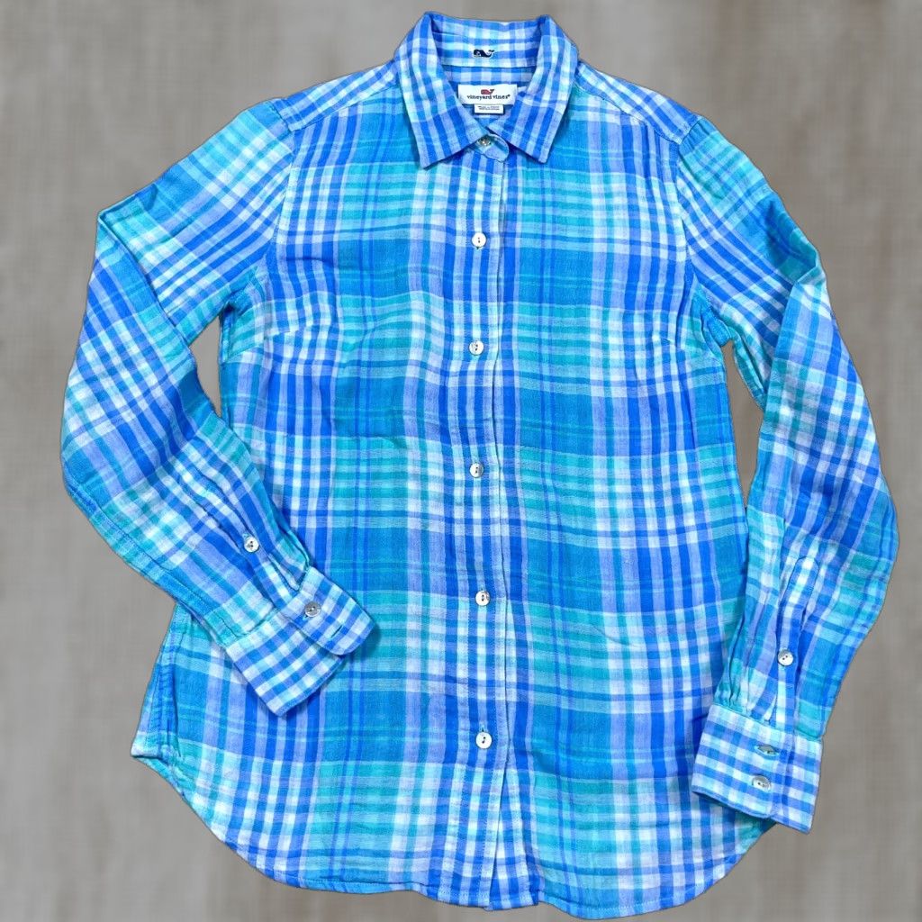 Vineyard Vines VINEYARD VINES Shirt Women 2 Button-Up Tartan Plaid Light Blue Cotton Color Blue Plaid Pattern Casual Womens Size XS / US 0-2 / IT 36-38 - 1 Thumbnail