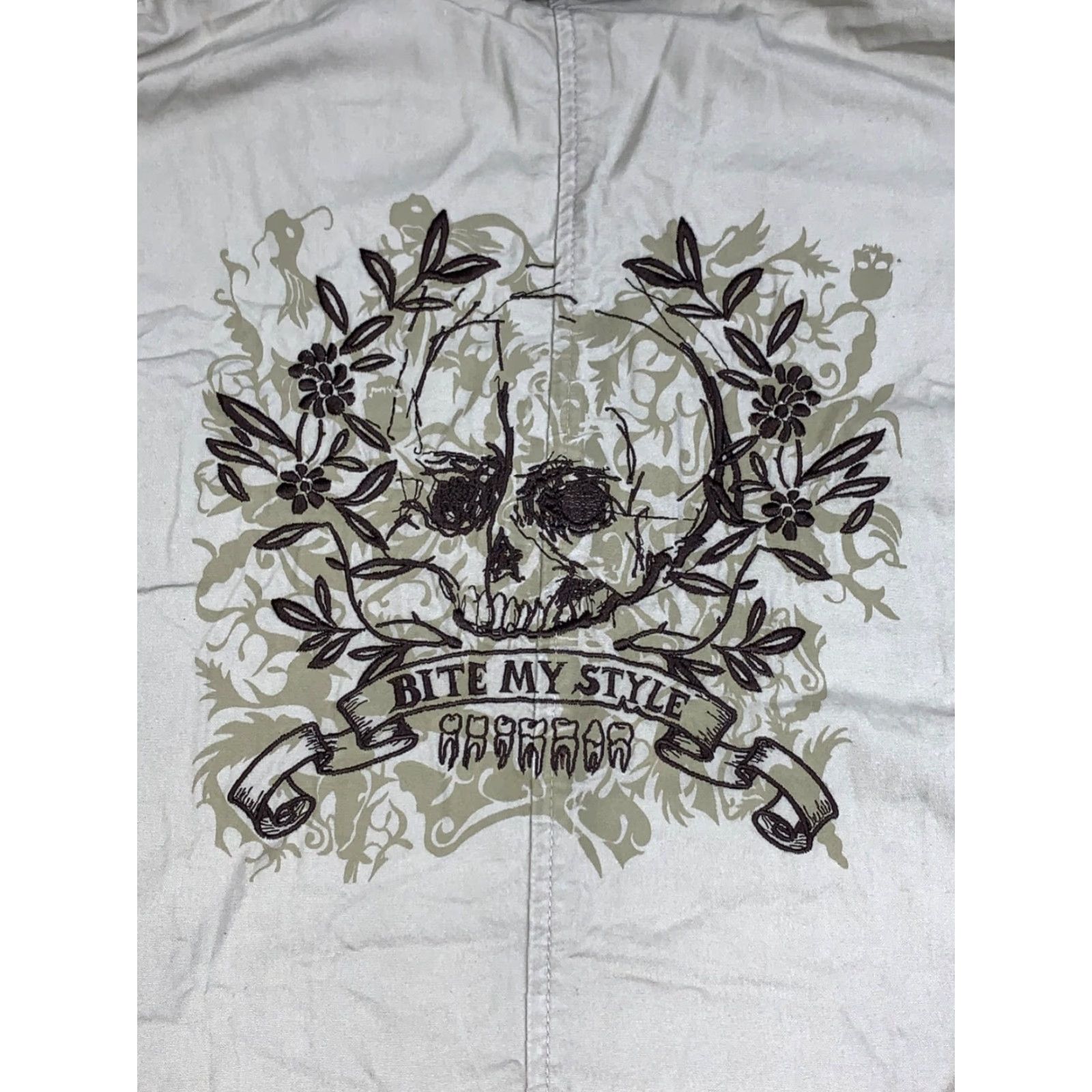 Billabong Billabong Shirt Jacket Womens M Tan Embroidered Skull Floral Y2K 11991 Size M / US 6-8 / IT 42-44 - 2 Thumbnail