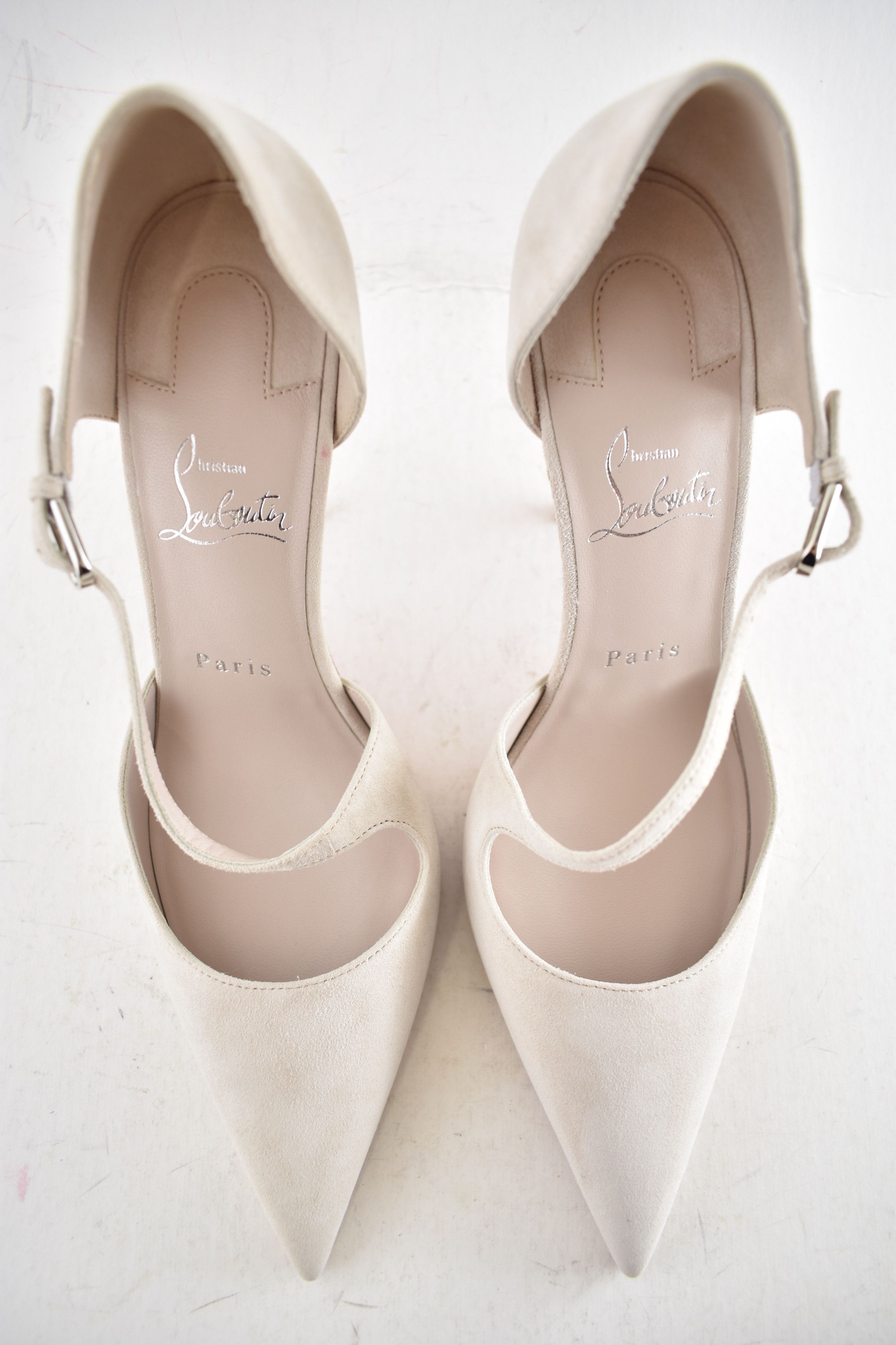 Christian Louboutin Miss Ziggyta 100 Pearl Beige Suede Strap Heel Pump 39.5 Size US 9.5 / IT 39.5 - 15 Thumbnail