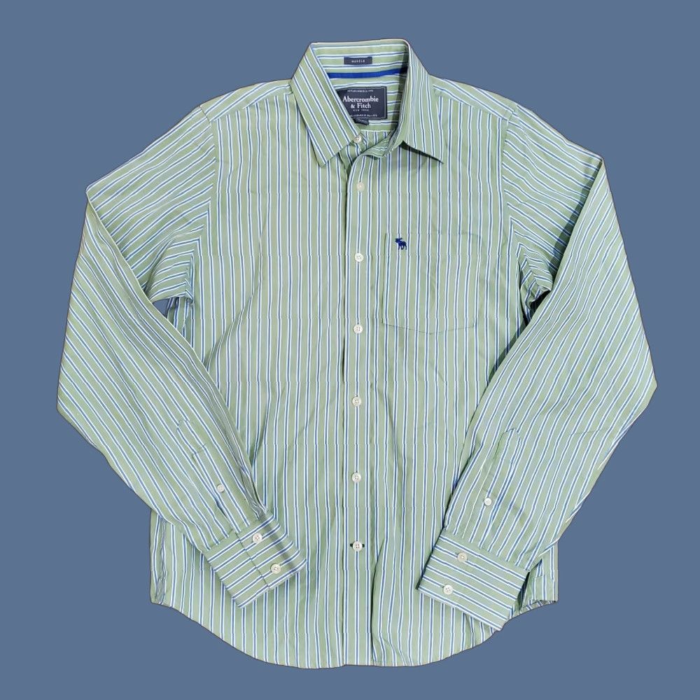 Abercrombie & Fitch VINTAGE Abercrombie & Fitch Muscle Shirt Green Striped Slim Fit 90s Casual Shirt Men M Size US M / EU 48-50 / 2 - 1 Thumbnail
