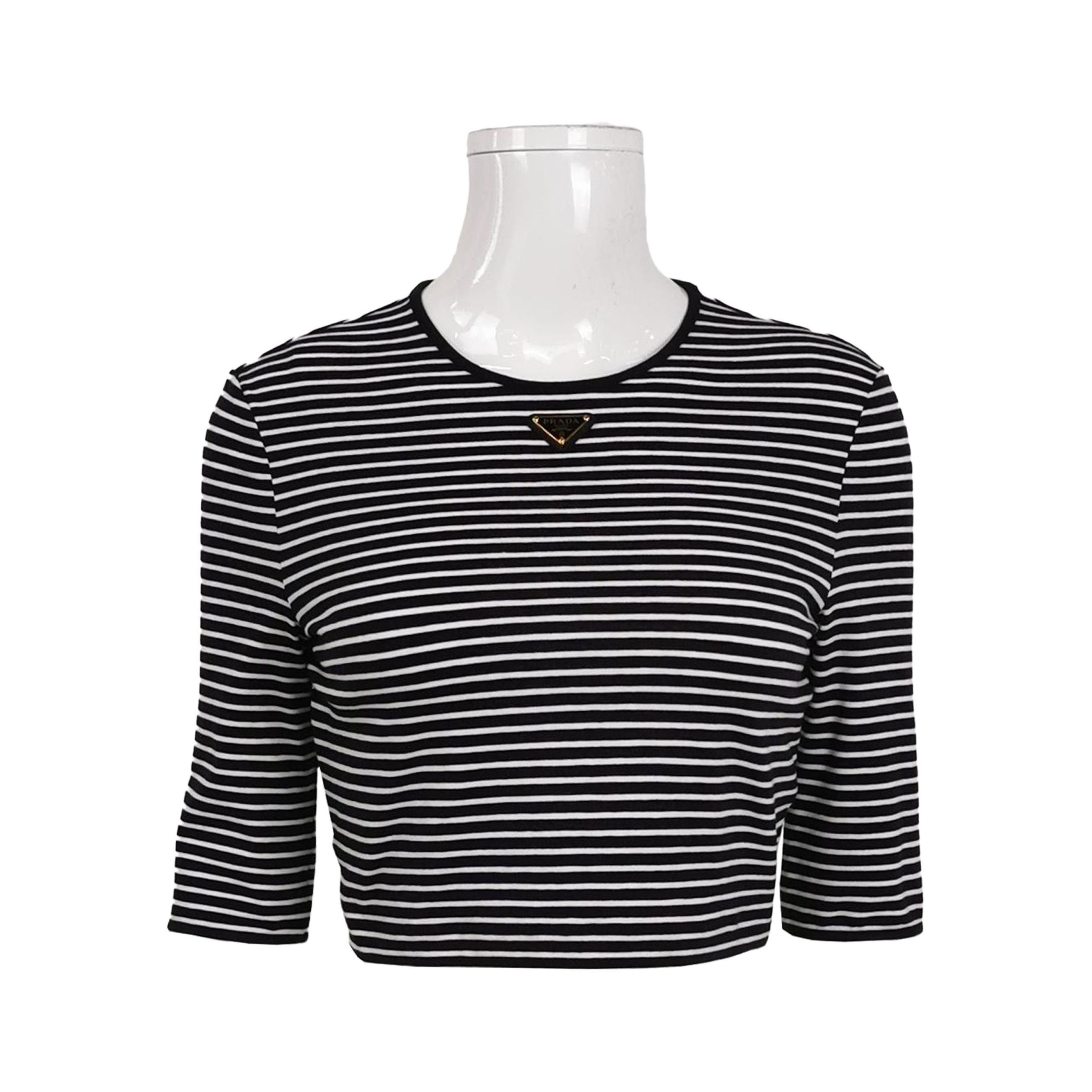 Prada Prada Striped Logo Cotton T. Size M / US 6-8 / IT 42-44 - 1 Thumbnail