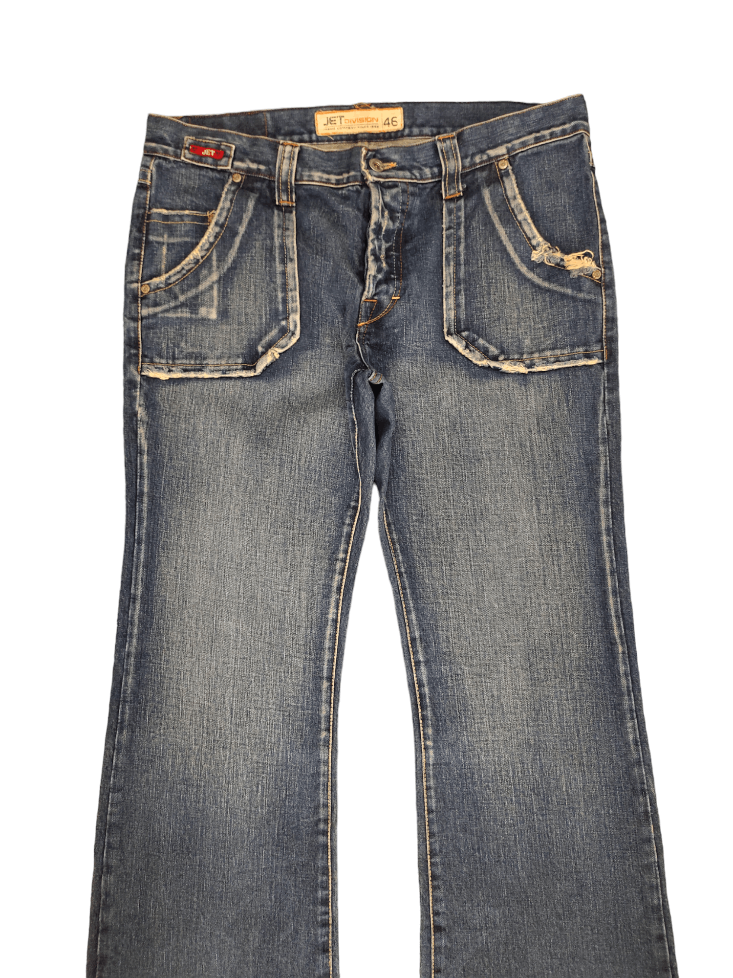 If Six Was Nine Flare Baggy Jeans Jet Division Distress Faded Denim Boot Cut Size US 35 - 2 Thumbnail