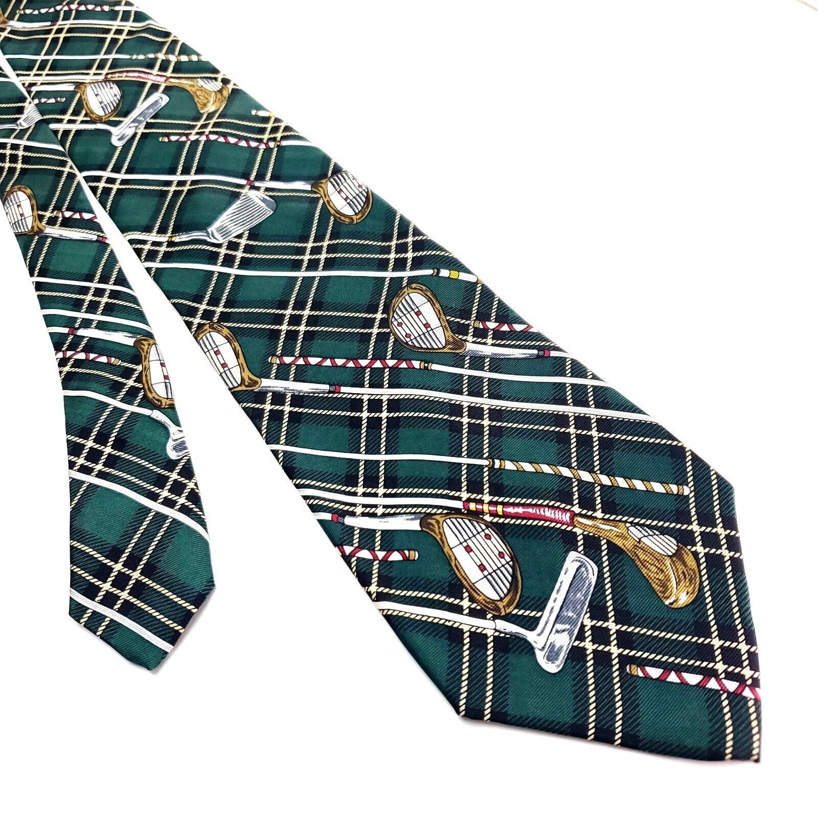 Roundtree & Yorke Roundtree & Yorke Green Silk Tie Woven Glen Check Golf Club Size ONE SIZE - 1 Thumbnail