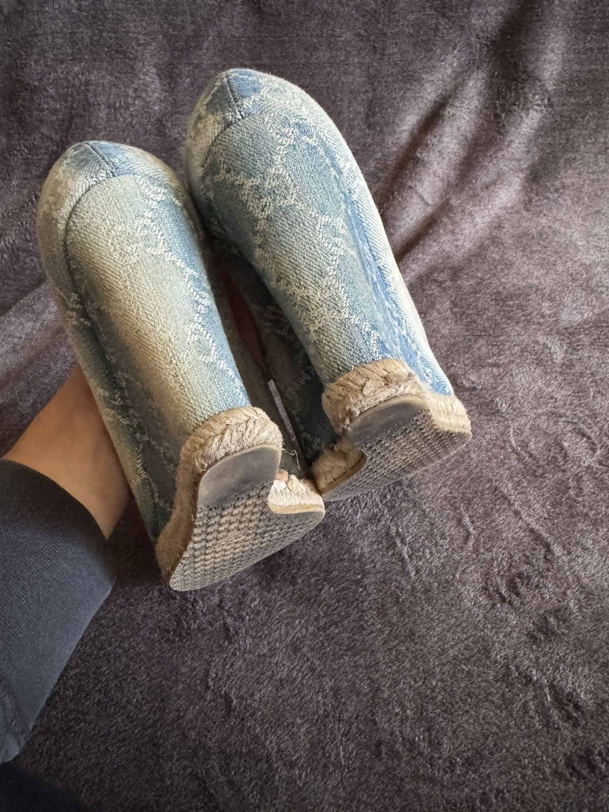 Gucci Gucci Horsebit monogram GC denim heels blue Size US 6 / IT 36 - 14 Thumbnail
