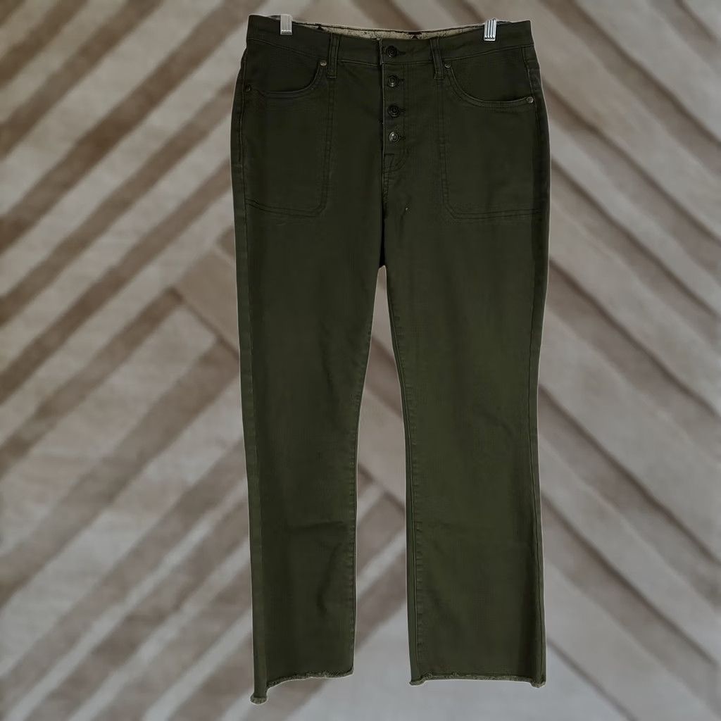 Frye FRYE AND CO. Women's Olive Green Utility Jeans Button Fly Cropped Flare 12 Mens? Size 34" / US 12 / IT 48 - 1 Thumbnail