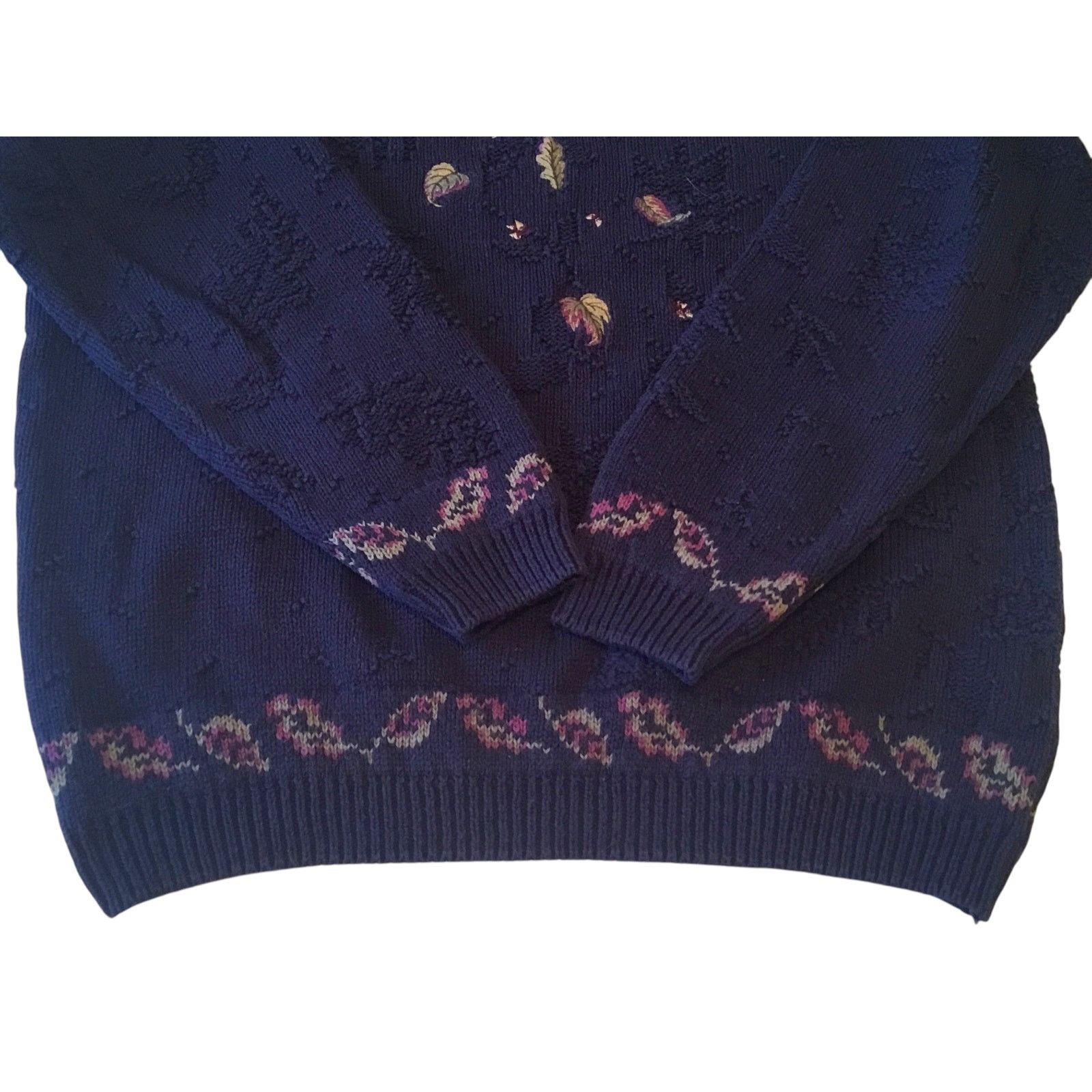 Northern Reflections Northern Reflections Patterned Knit Sweater Navy Bl Leaves L Size L / US 10 / IT 46 - 4 Thumbnail