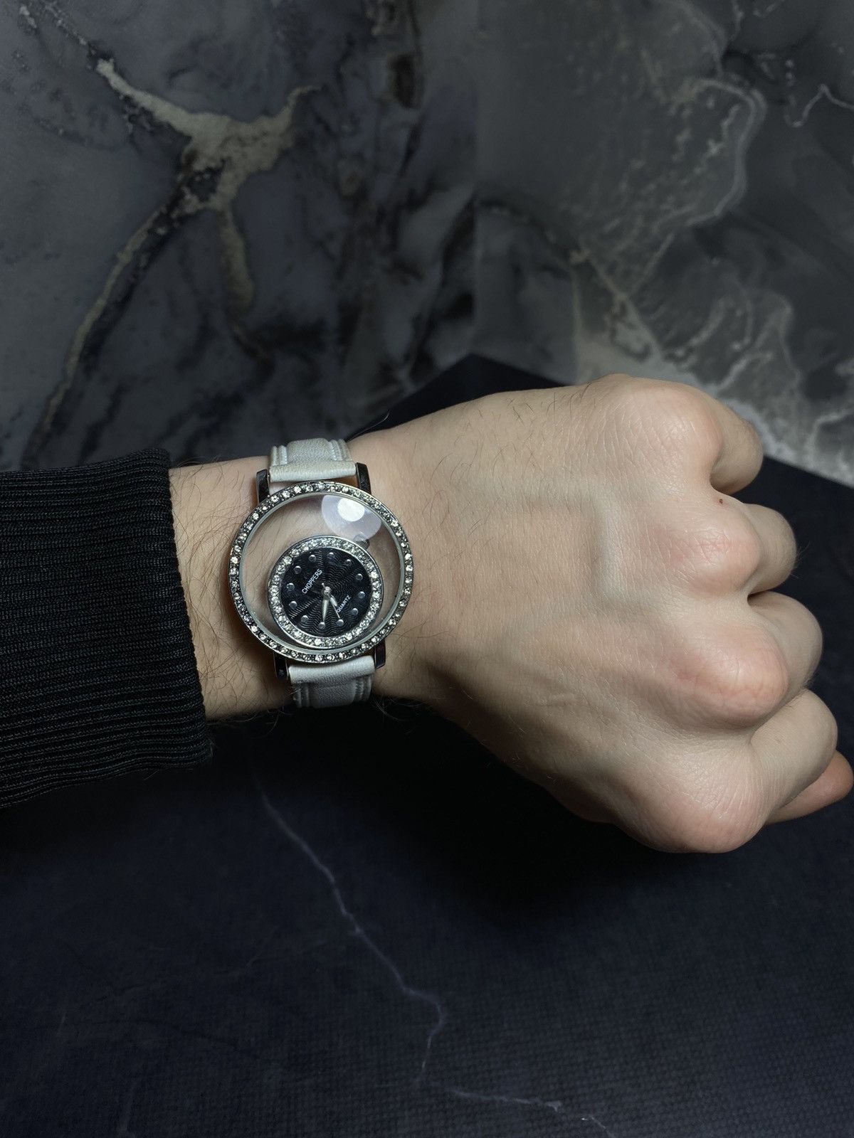 Jewelry × Vintage Choppers Floating Dial Crystal Watch White Elegance ⌚ Size ONE SIZE - 2 Thumbnail