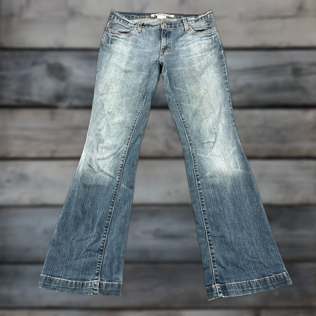 Gap VINTAGE Gap Jeans Womens 8 Blue Flare Long Lean Stretch Cotton Medium Wash Y2K Distressed 90s Retro 5-Pocket Denim Slimming Size 30" / US 8 / IT 44 - 1 Thumbnail