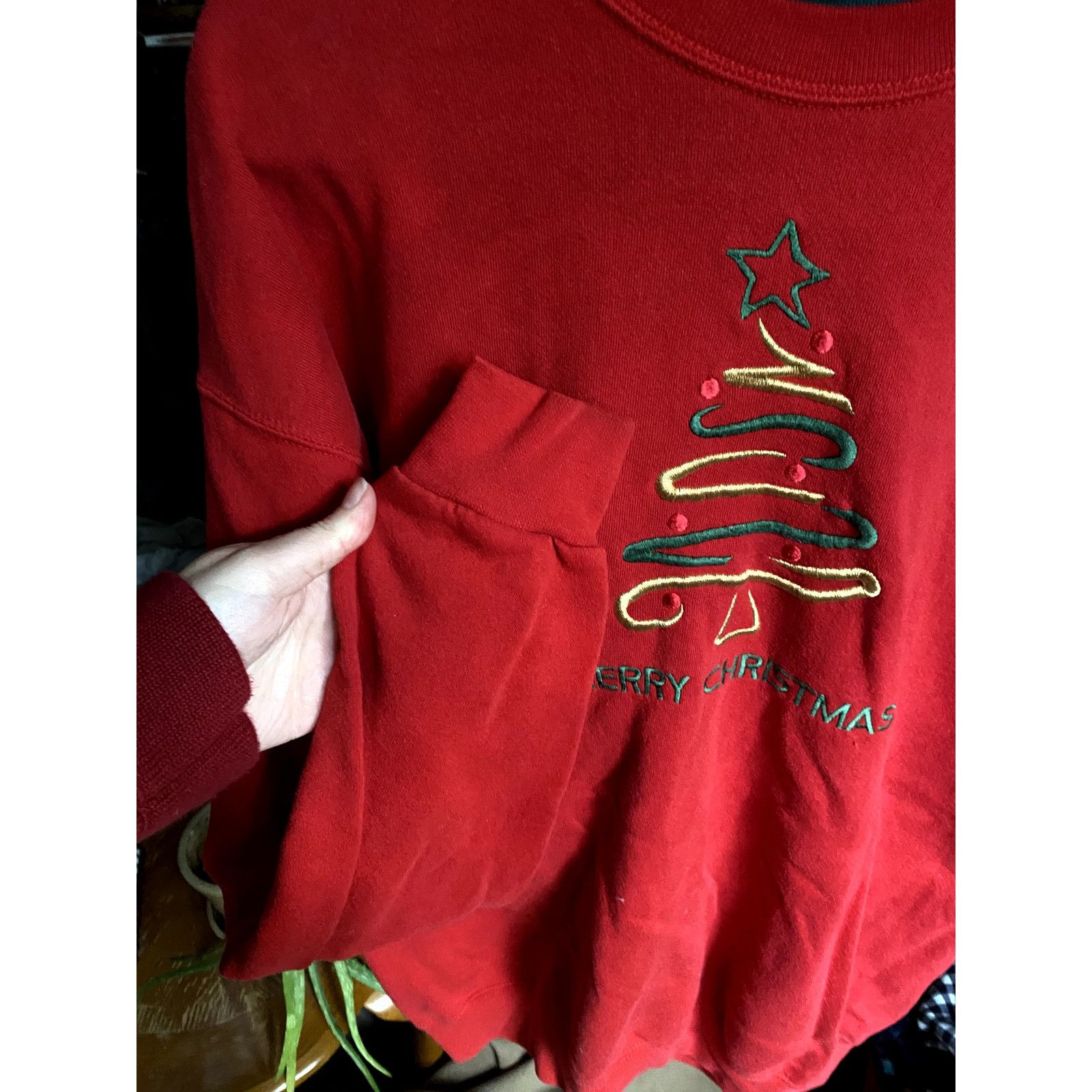 Vintage 1990's Vintage Embroidered Red Christmas Tree Sweater XL Size XL / US 12-14 / IT 48-50 - 3 Thumbnail