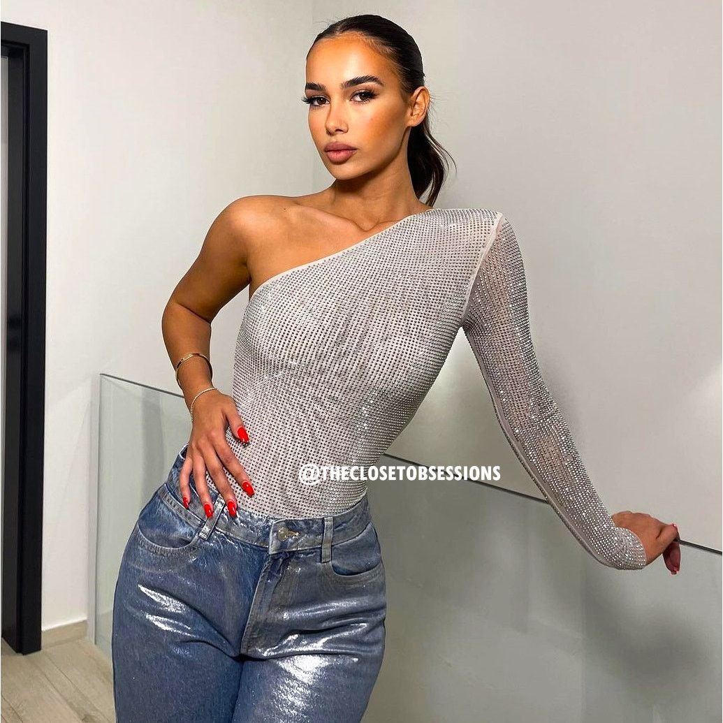 Zara Blogger Fave!!! Embellished Bodysuit NWT in Grey, Women's (Size Medium)