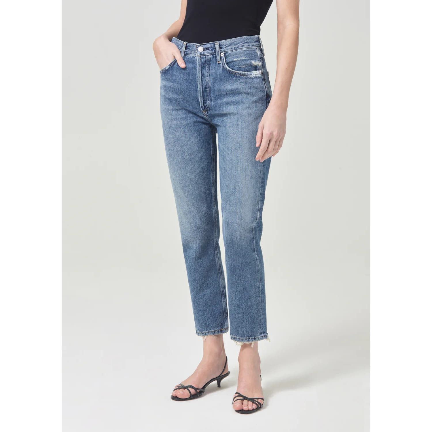 image of Agolde Frequency Riley High Rise Slim Straight Crop Jeans 26 in Blue, Women's