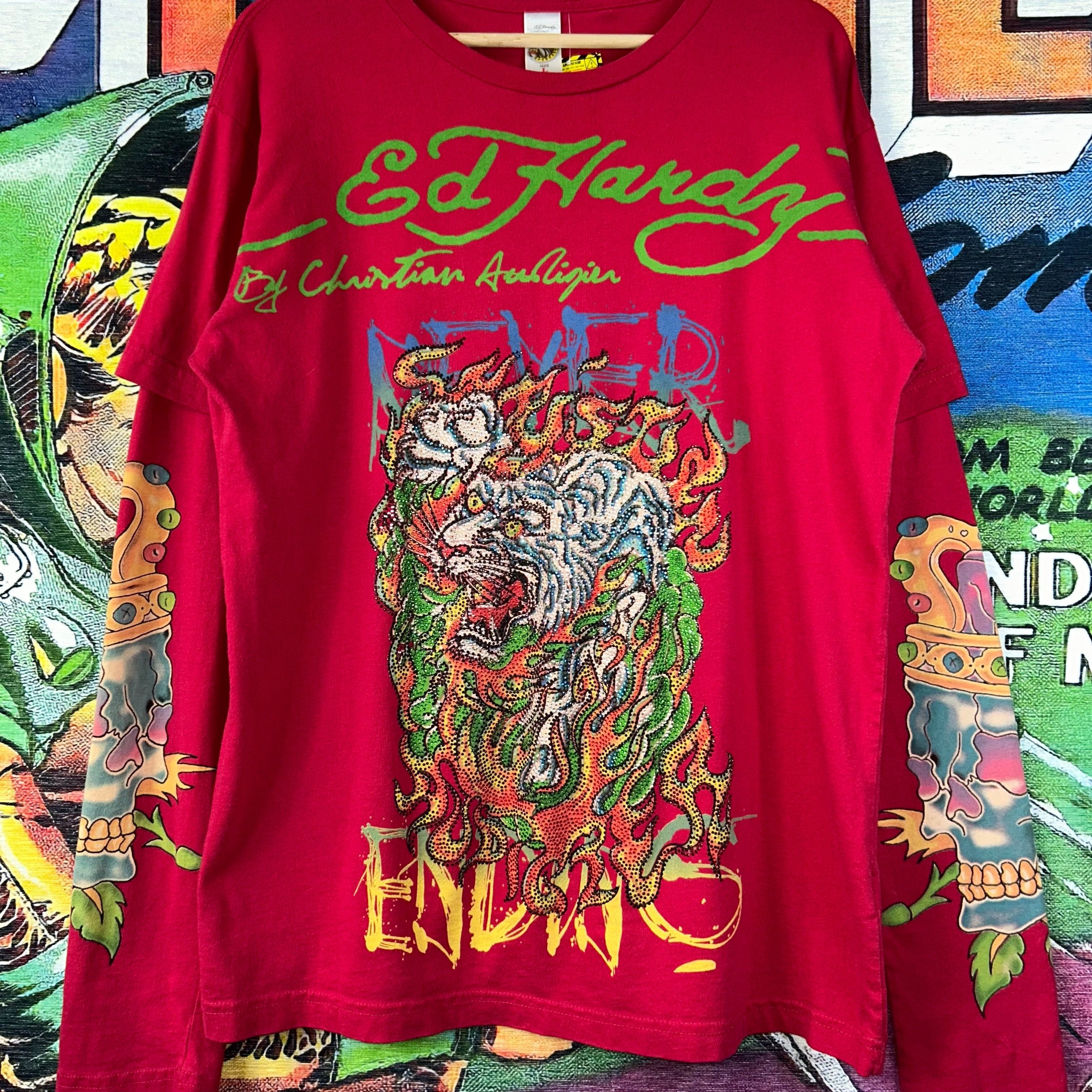 Christian Audigier × Ed Hardy Y2K Christian Audigier Ed Hardy Rhinestone L/S Graphic Tee Size US L / EU 52-54 / 3 - 4 Thumbnail