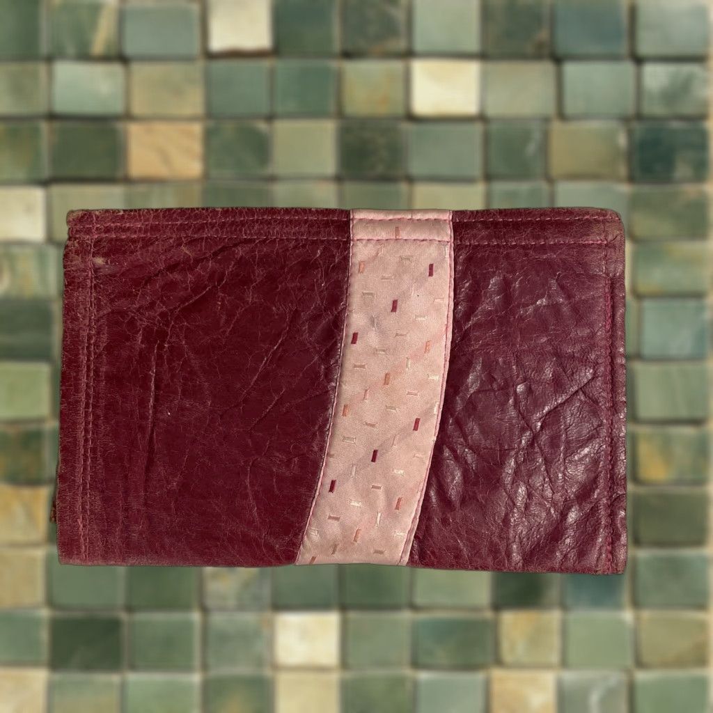 Vintage VINTAGE Handmade Leather Purple Pink Ribbon Clutch Pouch Cosmetic Bag Wallet Boho Stars Womens Purple Bag Zipper Clutch Womens Size ONE SIZE - 1 Thumbnail