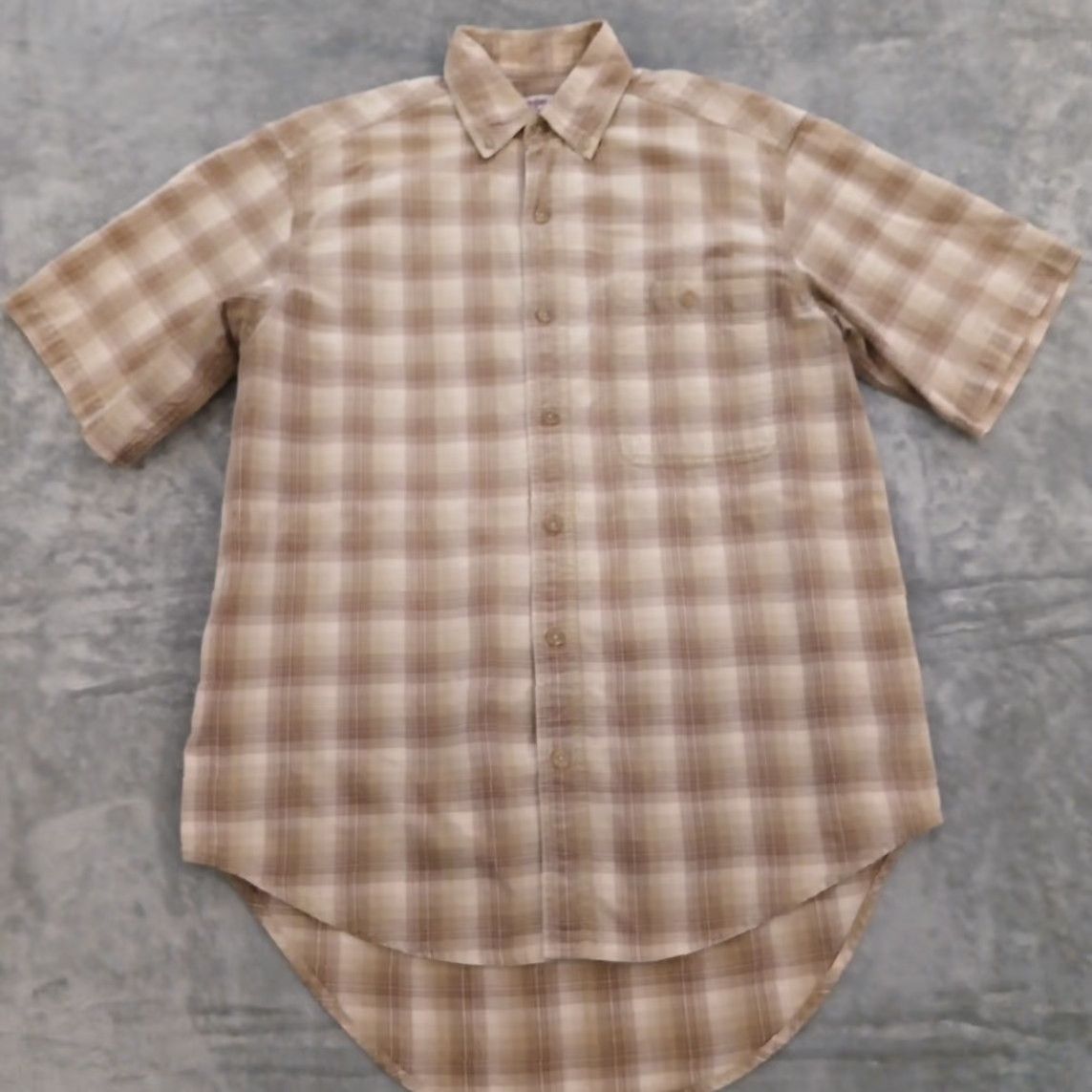 Wrangler Wrangler Shirt Mens Medium Beige Plaid Short Sleeve Button-Down Cotton Size US M / EU 48-50 / 2 - 2 Thumbnail