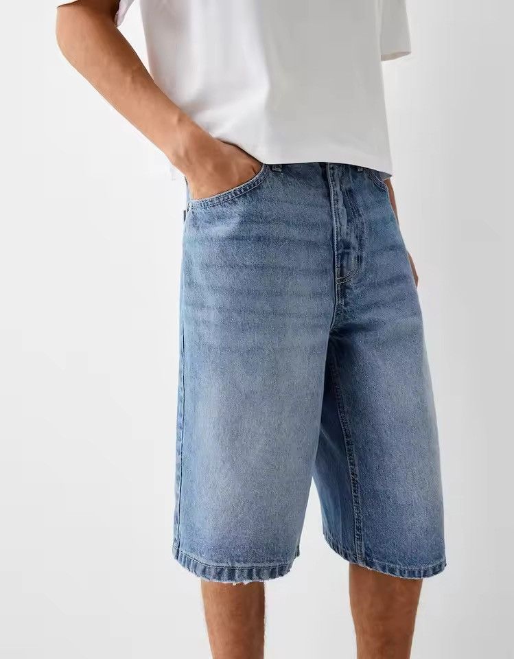 Jean Light Wash Blue Wide-Leg Shorts | Knee Length Baggy Jorts Size US 36 / EU 52 - 4 Thumbnail