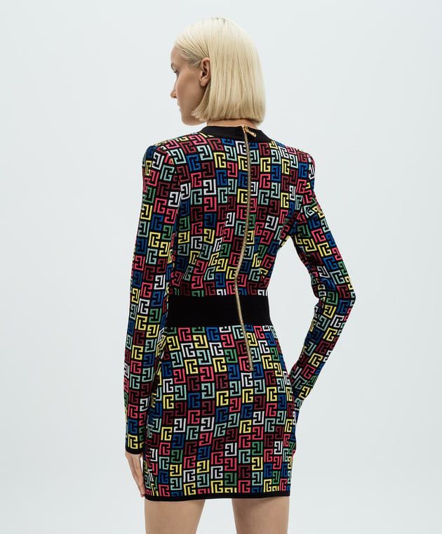 Balmain o1s1wg110725 Monogrammed Mini Dress in Multicolor Size L / US 10 / IT 46 - 4 Thumbnail