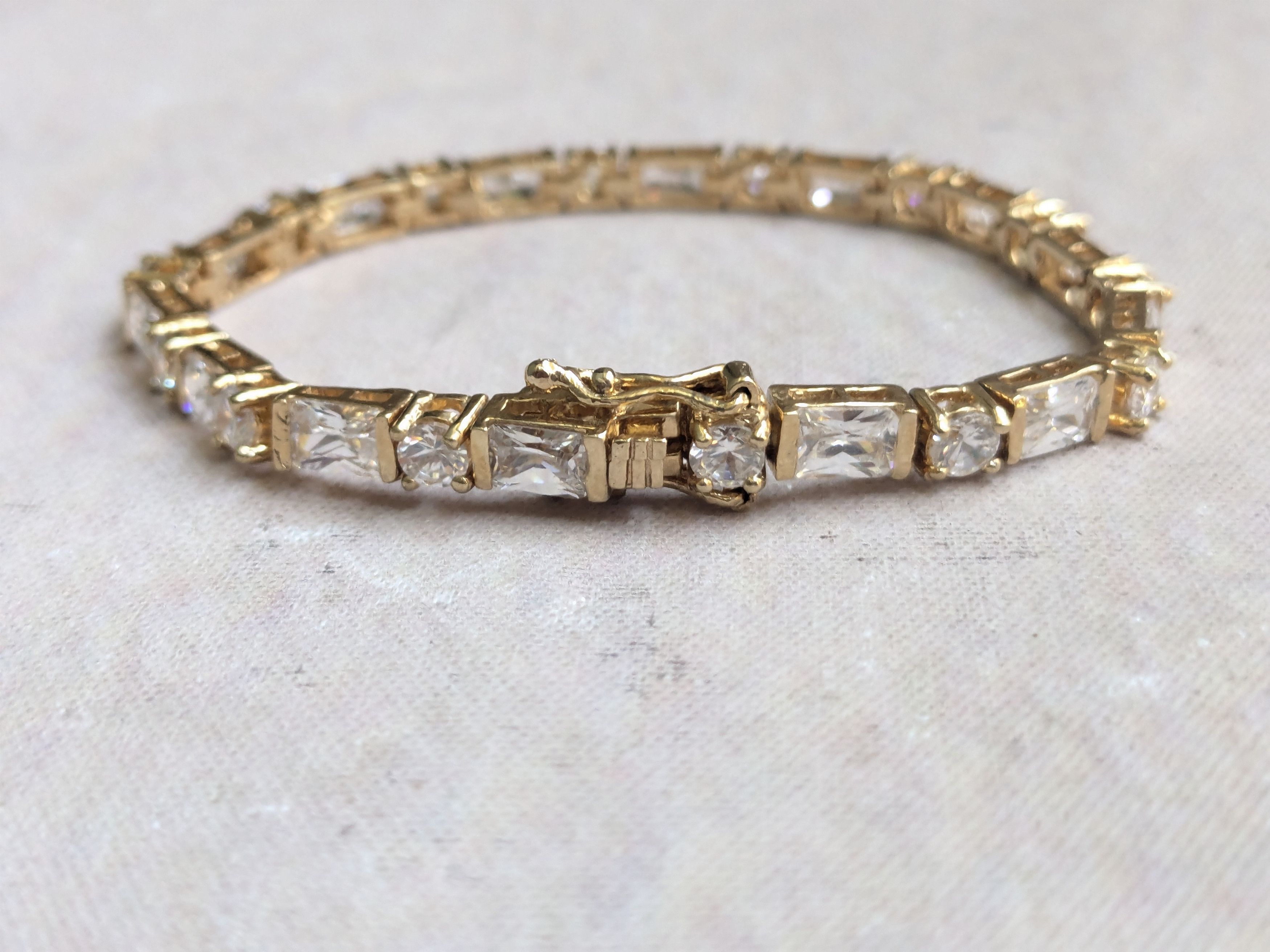 Sterling Silver Sterling Silver Tennis Bracelet 7 Gold Clear CZ Size ONE SIZE - 3 Thumbnail