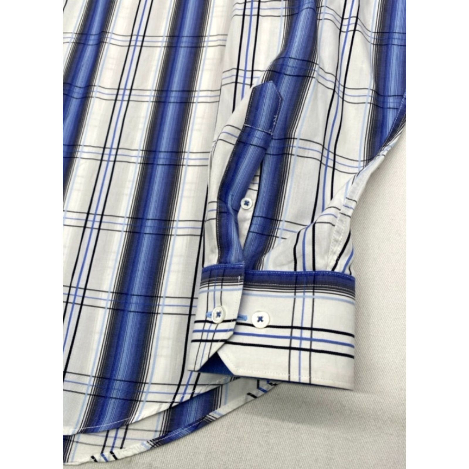 BUGATCHI Bugatchi Uomo Mens XL Long Sleeve Button Up Blue Plaid Shirt Cotton 3870 Size US XL / EU 56 / 4 - 3 Thumbnail