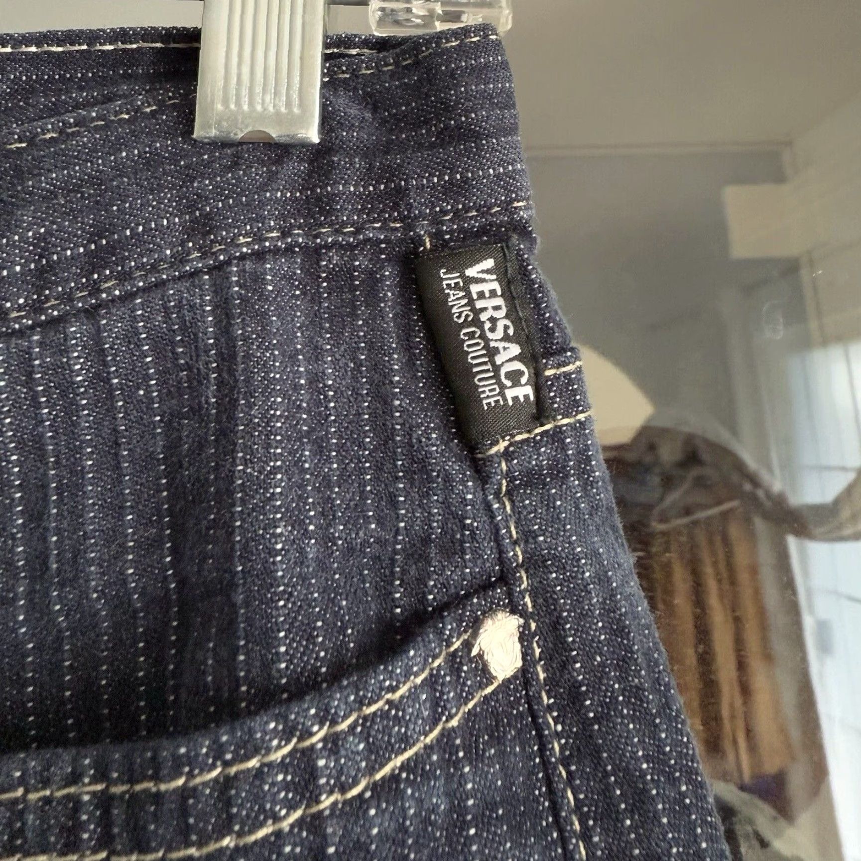 Versace VINTAGE Versace Jeans Couture 90s Navy Blue Striped Jeans Flare Size 27 Women Size 27" / US 4 / IT 40 - 3 Thumbnail
