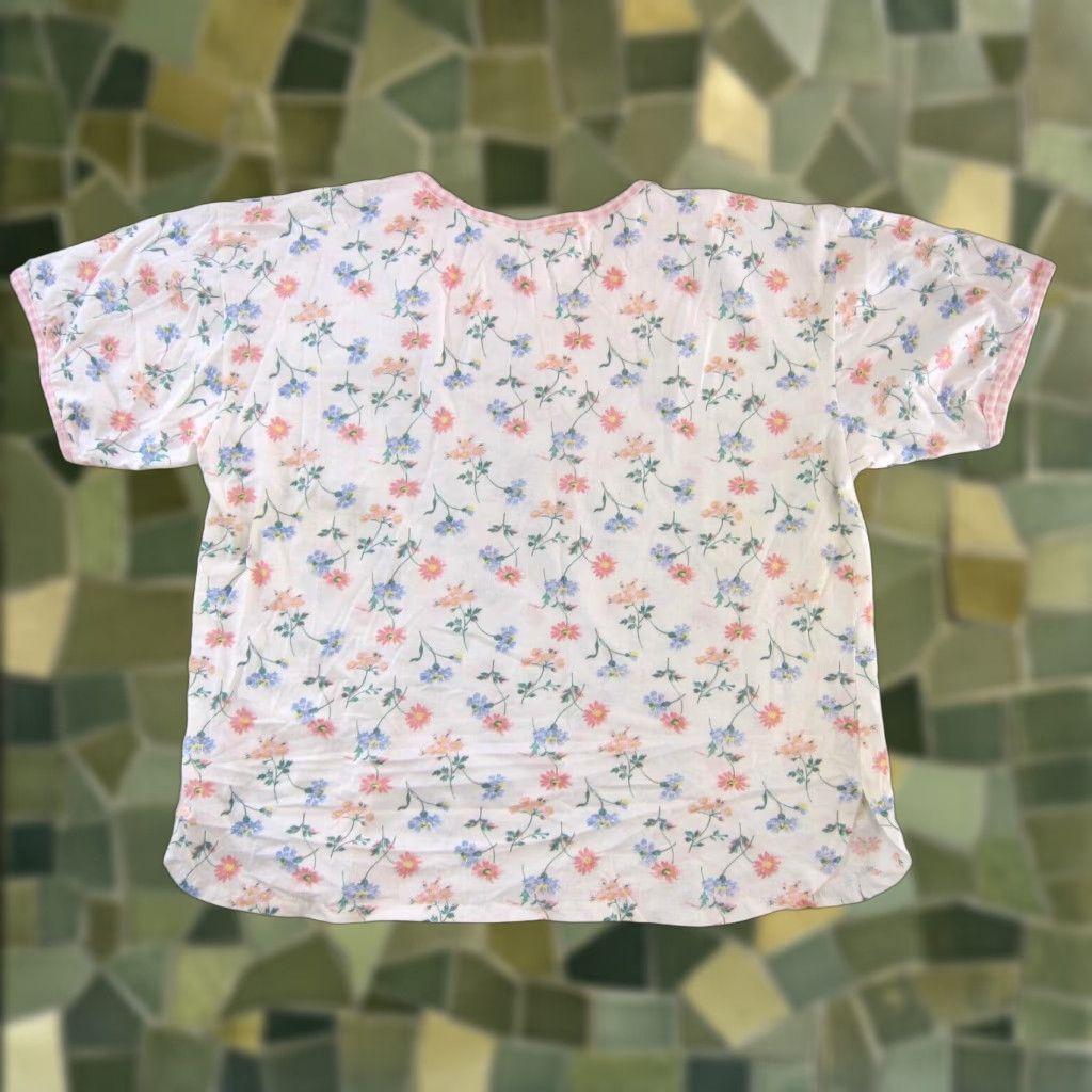 Vintage NWT Maidenform Night Shirt Blouse Short Sleeve Pink Plaid Floral Cotton Large Women Size L / US 10 / IT 46 - 1 Thumbnail