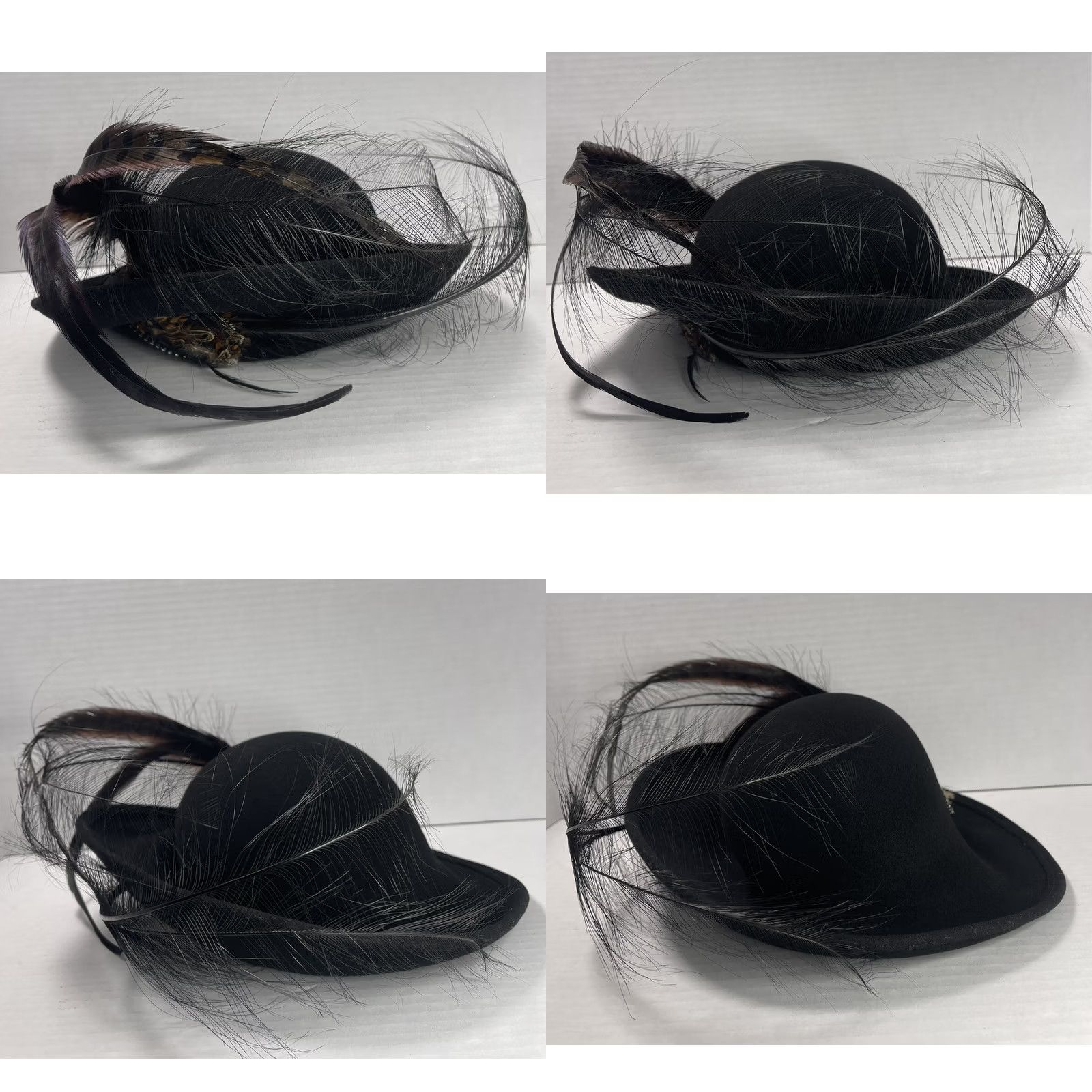 FELT VINTAGE Bollman Exccello Kentucky Derby Wool Felt Black Hat Rhinestone Feather Hat Ladies Mens Size ONE SIZE - 8 Thumbnail