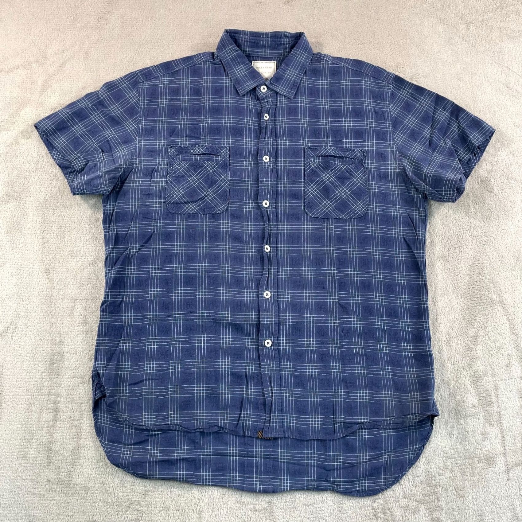 Billy Reid BILLY REID Shirt Men L Navy Blue Plaid Linen cotton Short Sleeve Button-Up Casual Workwear Vintage? Size US L / EU 52-54 / 3 - 3 Thumbnail