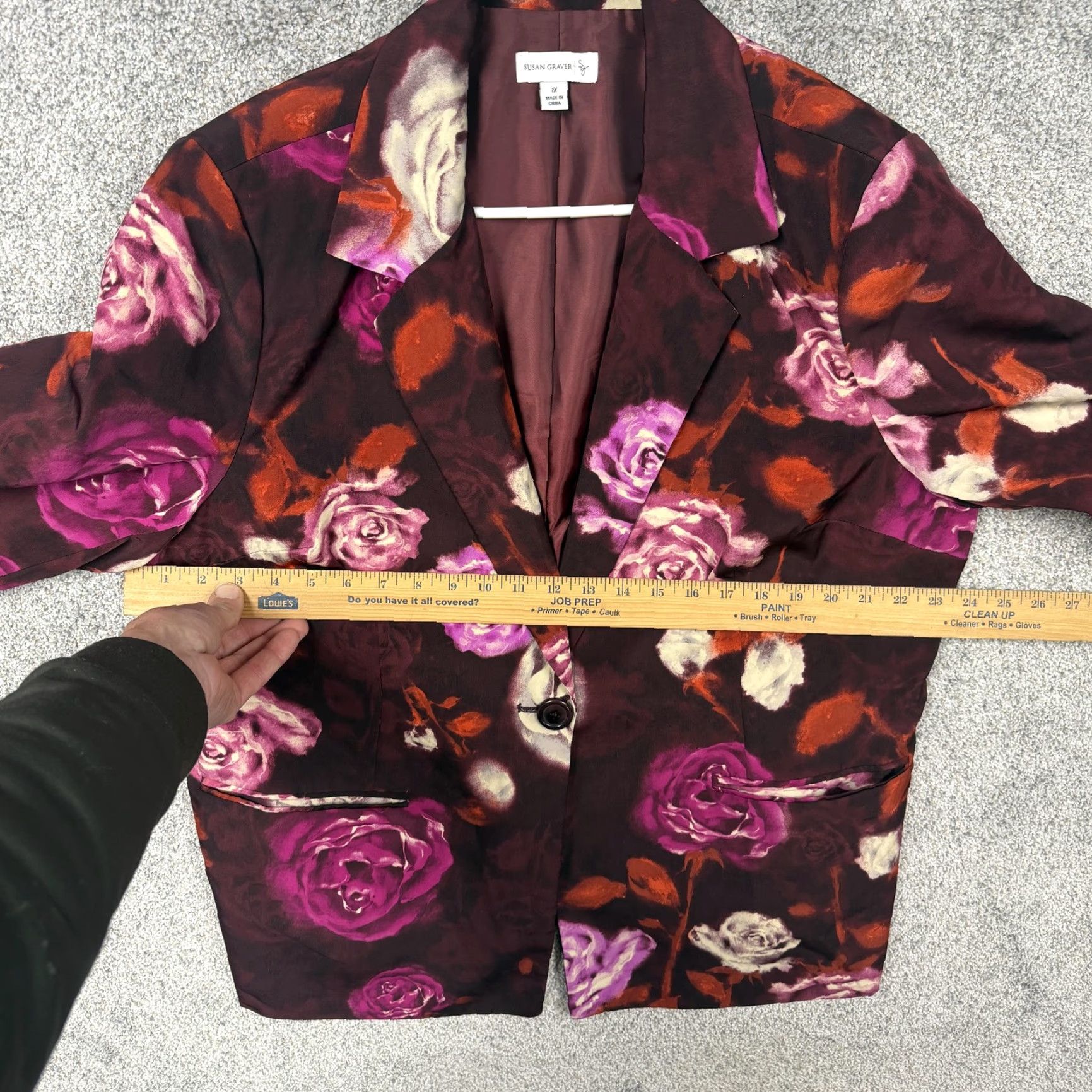 Vintage SUSAN GRAVER Blazer Womens 1X Plus Burgundy Floral Office Chic Bohemian Gothic Pattern Blazer Jacket Size XL / US 12-14 / IT 48-50 - 4 Thumbnail