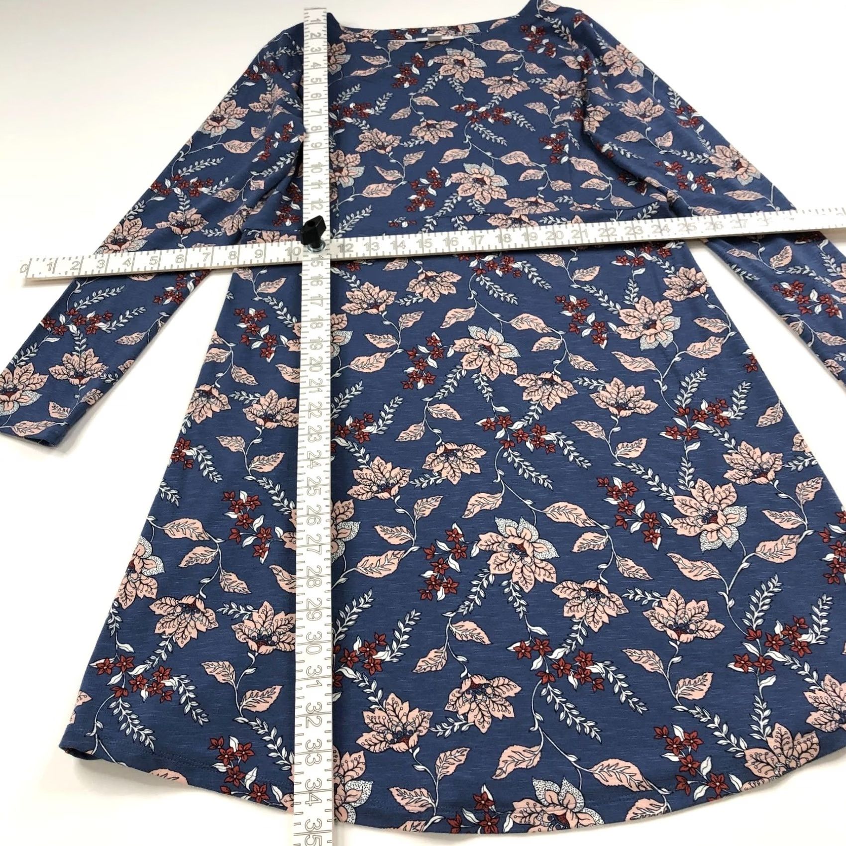 J. Jill J. Jill Shirt Dress A-Line XS Knee Length Blue Leaf Floral All Over Print Women Size XS / US 0-2 / IT 36-38 - 3 Thumbnail