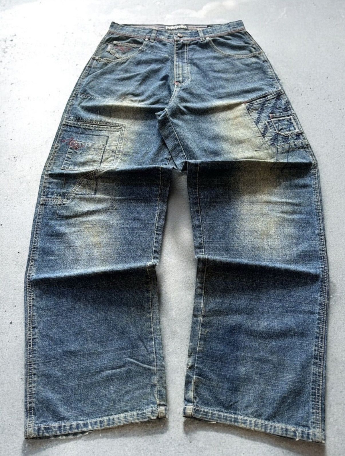 Pelle Pelle Pelle Pelle Faded Wash Baggy Patchwork Denim Jeans Size US 32 / EU 48 - 1 Thumbnail