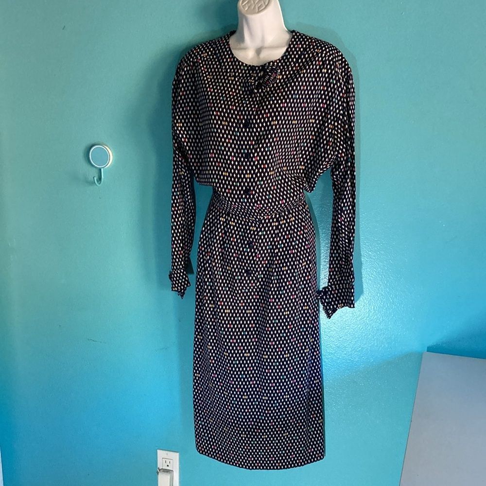 Nina Ricci Nina Ricci Vintage 1980's Silk Midi Dress Navy Diamond Patte Size L / US 10 / IT 46 - 1 Thumbnail