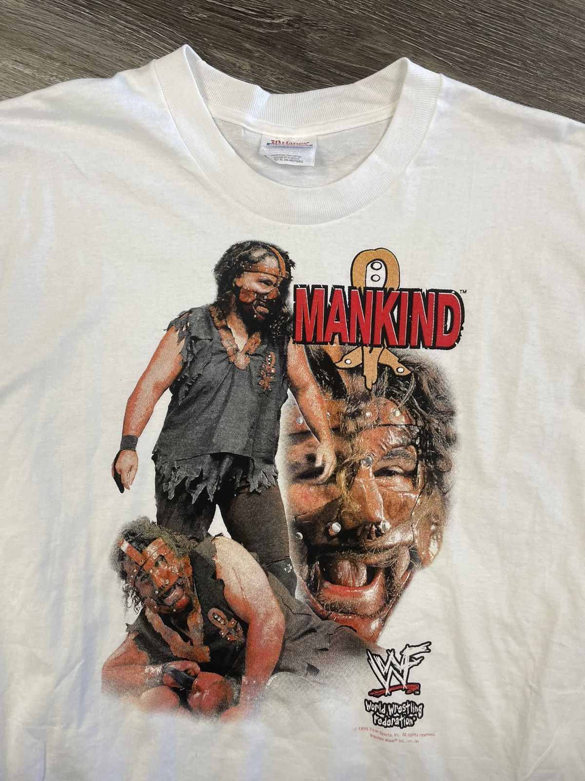 image of Vintage 1998 Wwf Mankind Tee in White, Men's (Size XL)