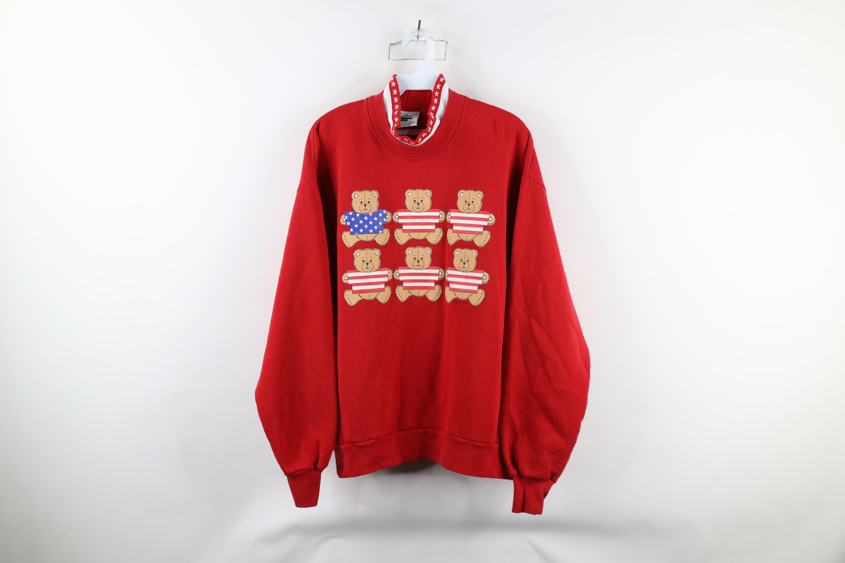 Vintage Vintage 90s Streetwear Flag Bear Turtleneck Sweatshirt USA Size L / US 10 / IT 46 - 1 Thumbnail