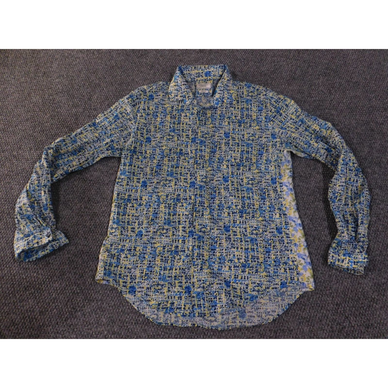 Zara Zara Shirt Mens Large Blue Yellow Floral Slim Fit Casual Button Front Size US L / EU 52-54 / 3 - 2 Thumbnail