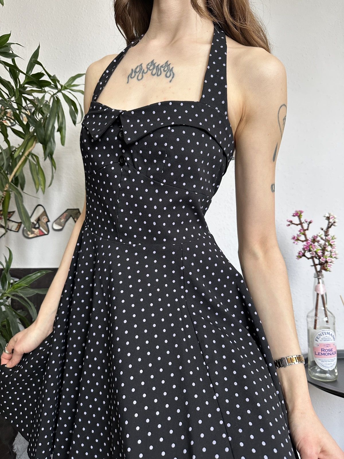 Vintage Polka Dot Halter Pin-up Coquette Midi Trending Dress 00s Size S / US 4 / IT 40 - 7 Thumbnail