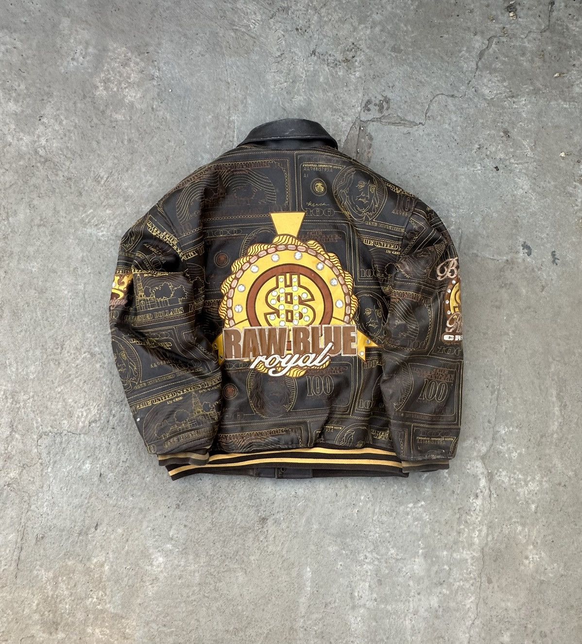 Pelle Pelle Vintage Y2K Raw Blue “Bank Roll Crew” Leather Jacket Size US XL / EU 56 / 4 - 8 Thumbnail