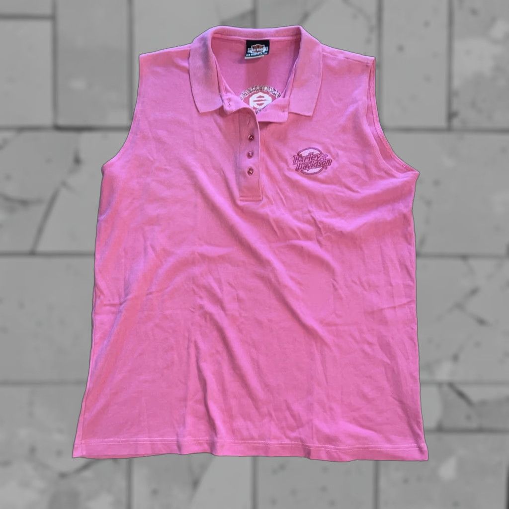 Harley Davidson VINTAGE Harley-Davidson Polo Sleeveless Pink Womens XL L Size L / US 10 / IT 46 - 1 Thumbnail