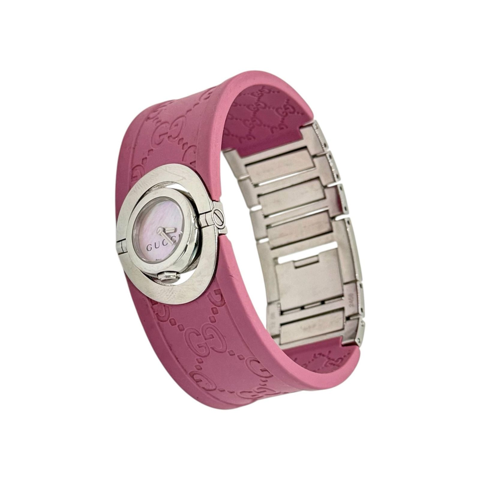 Gucci Gucci GG Twirl Pink Rubber Bangle Watch Size ONE SIZE - 1 Thumbnail