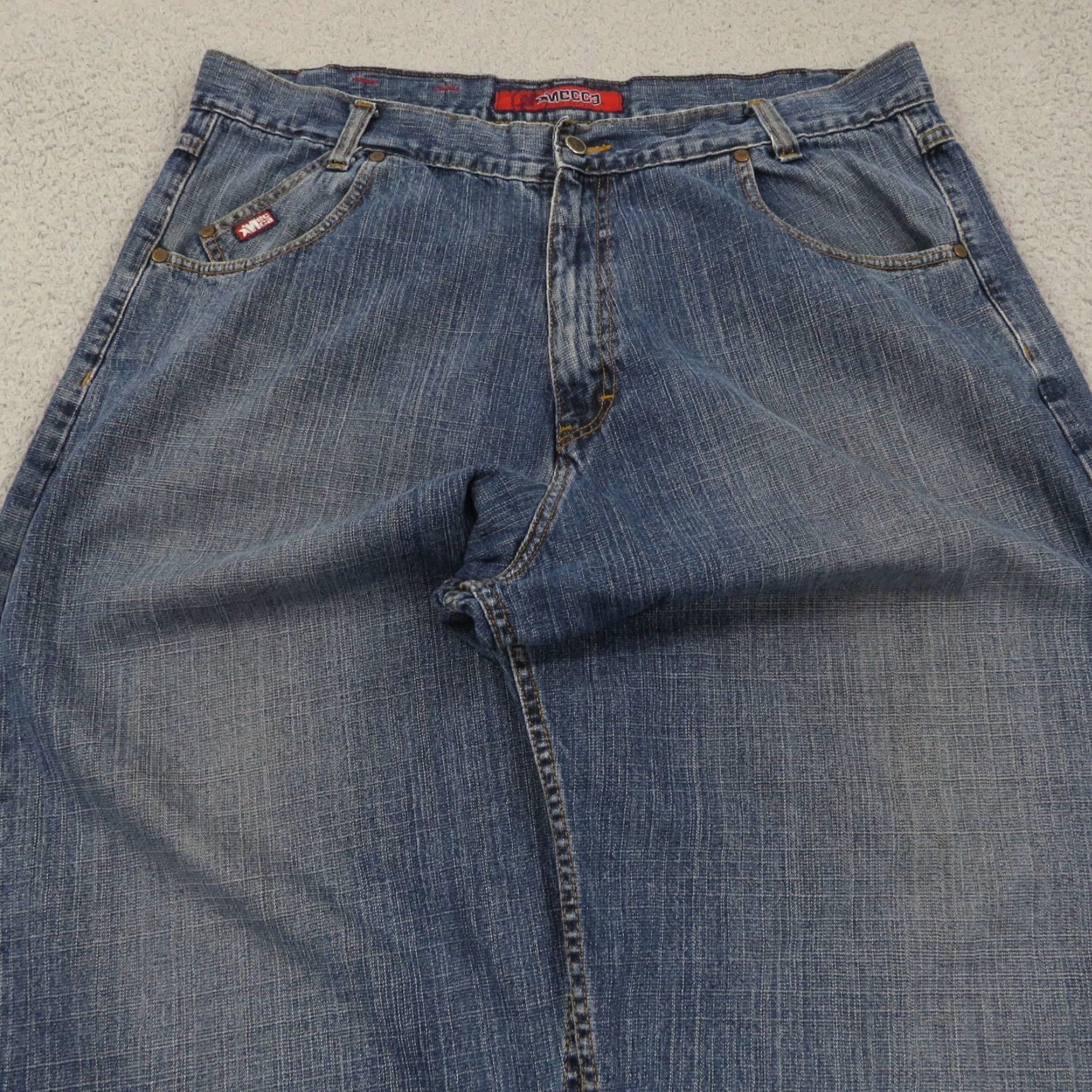 Vintage Mecca Baggy Jeans Men 40 Y2K Embroidered Skater Grunge Wide 10" Leg Opening VTG Denim Jeans 5-Pocket Mens Regular Blue Cotton High Rise Size US 40 / EU 56 - 7 Thumbnail