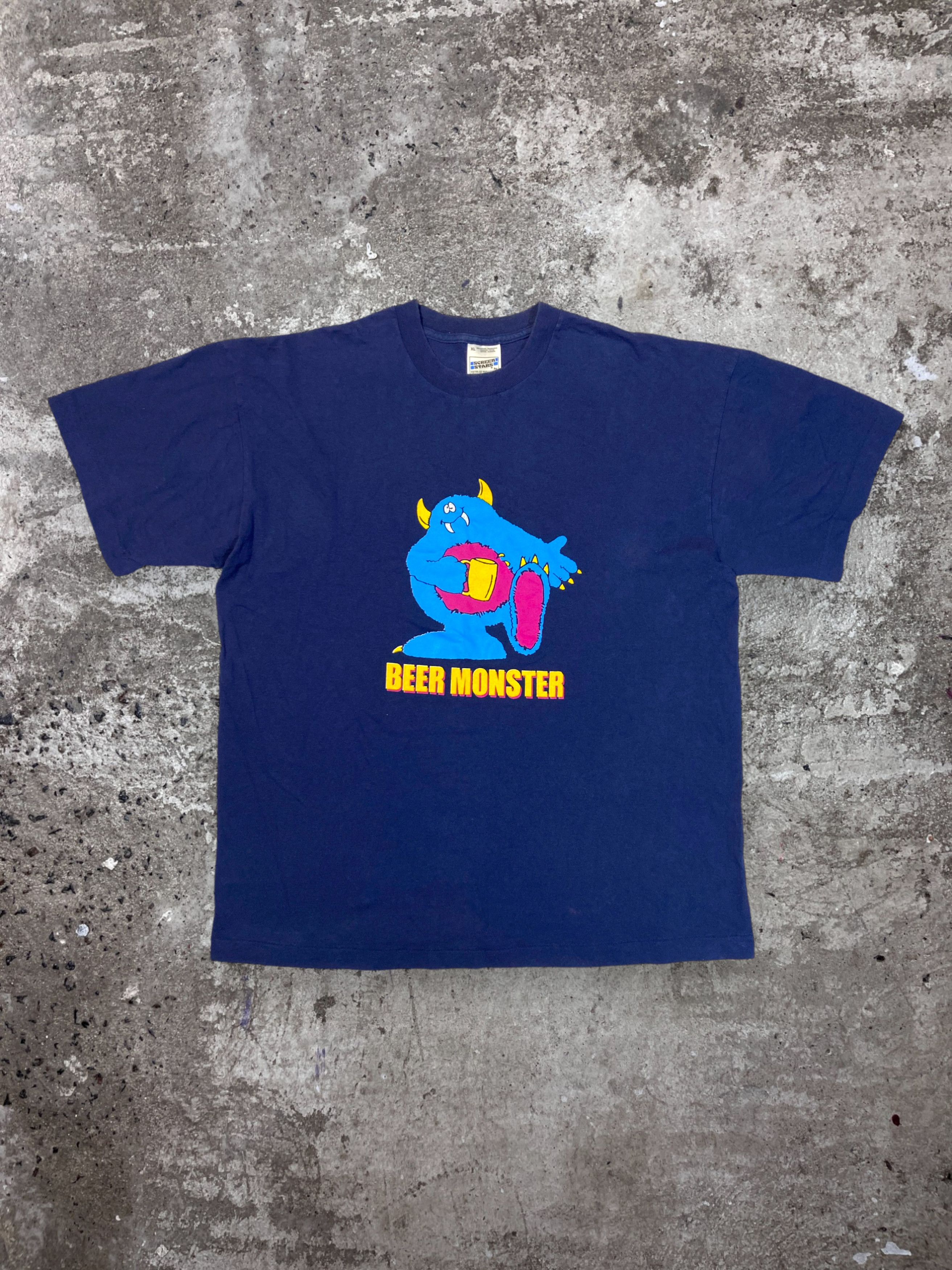 Vintage CUTE BEER MONSTER SINGLE STITCH ARCHIVE 1990s TEE - № 269 Size US XL / EU 56 / 4 - 1 Thumbnail